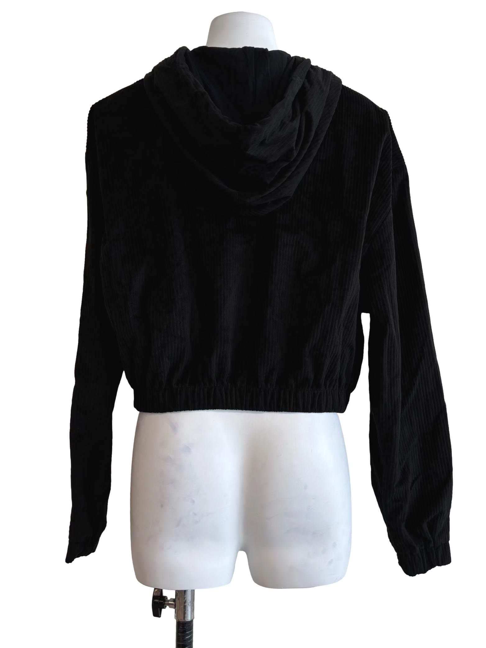 Black Zipped Crop Hoodie