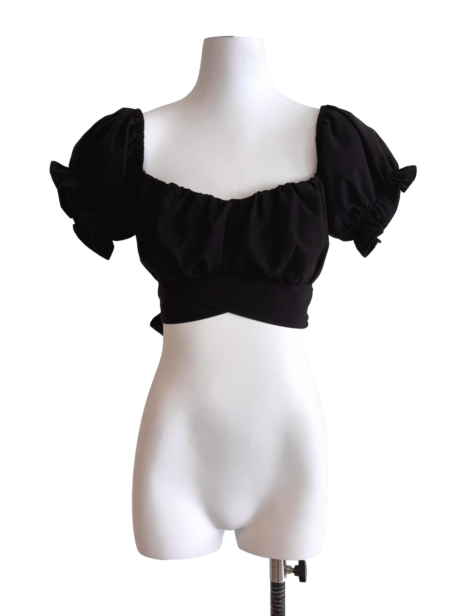 Black Wrap Tie Back Crop Top YHF