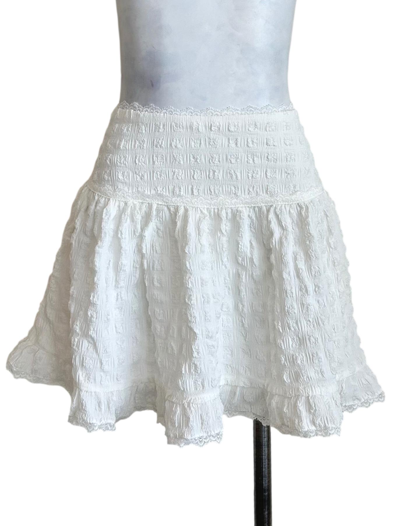 White Lace Crinkled Mini Skirt