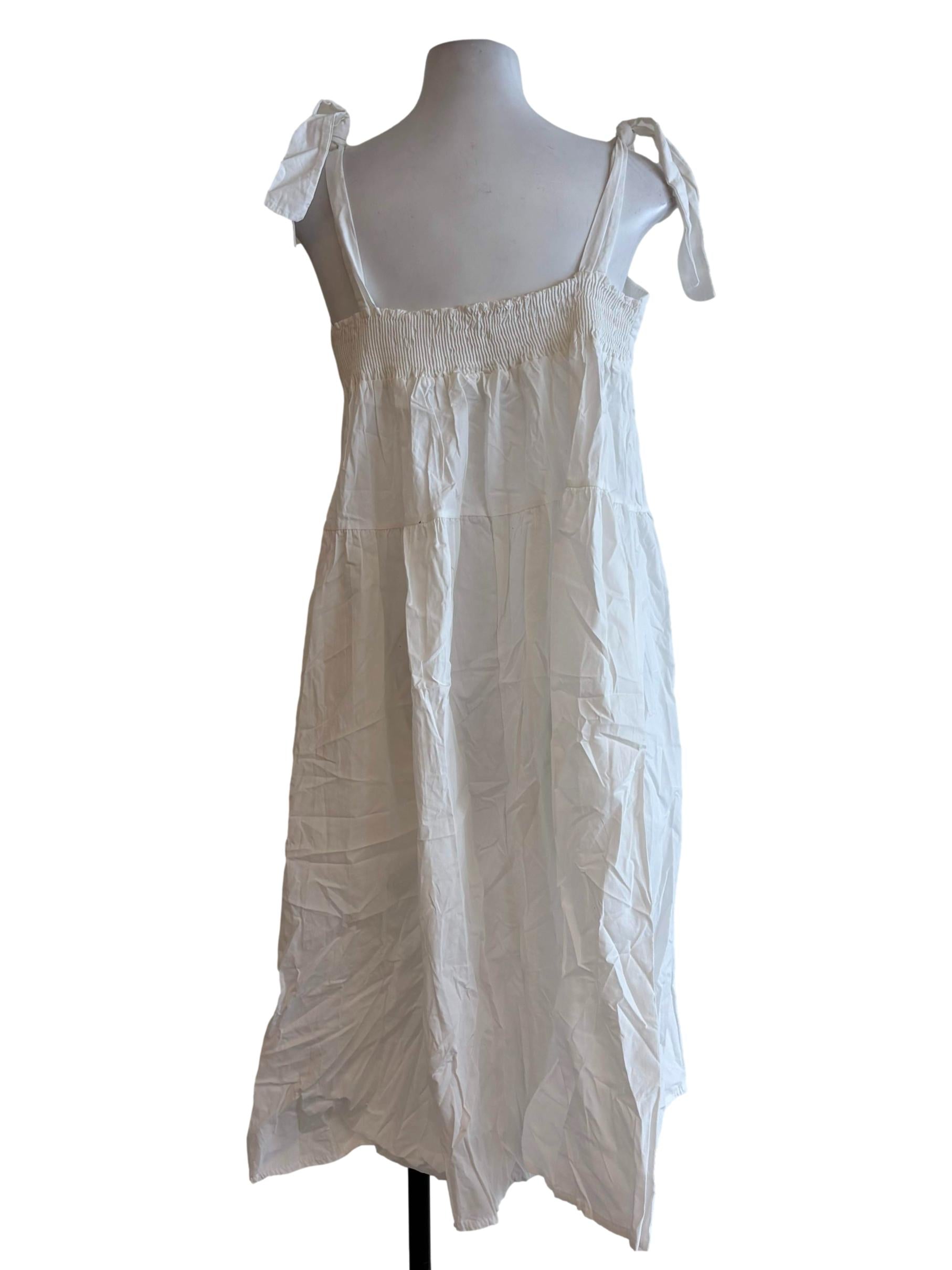 White Cotton Smock Back Yoke Dress