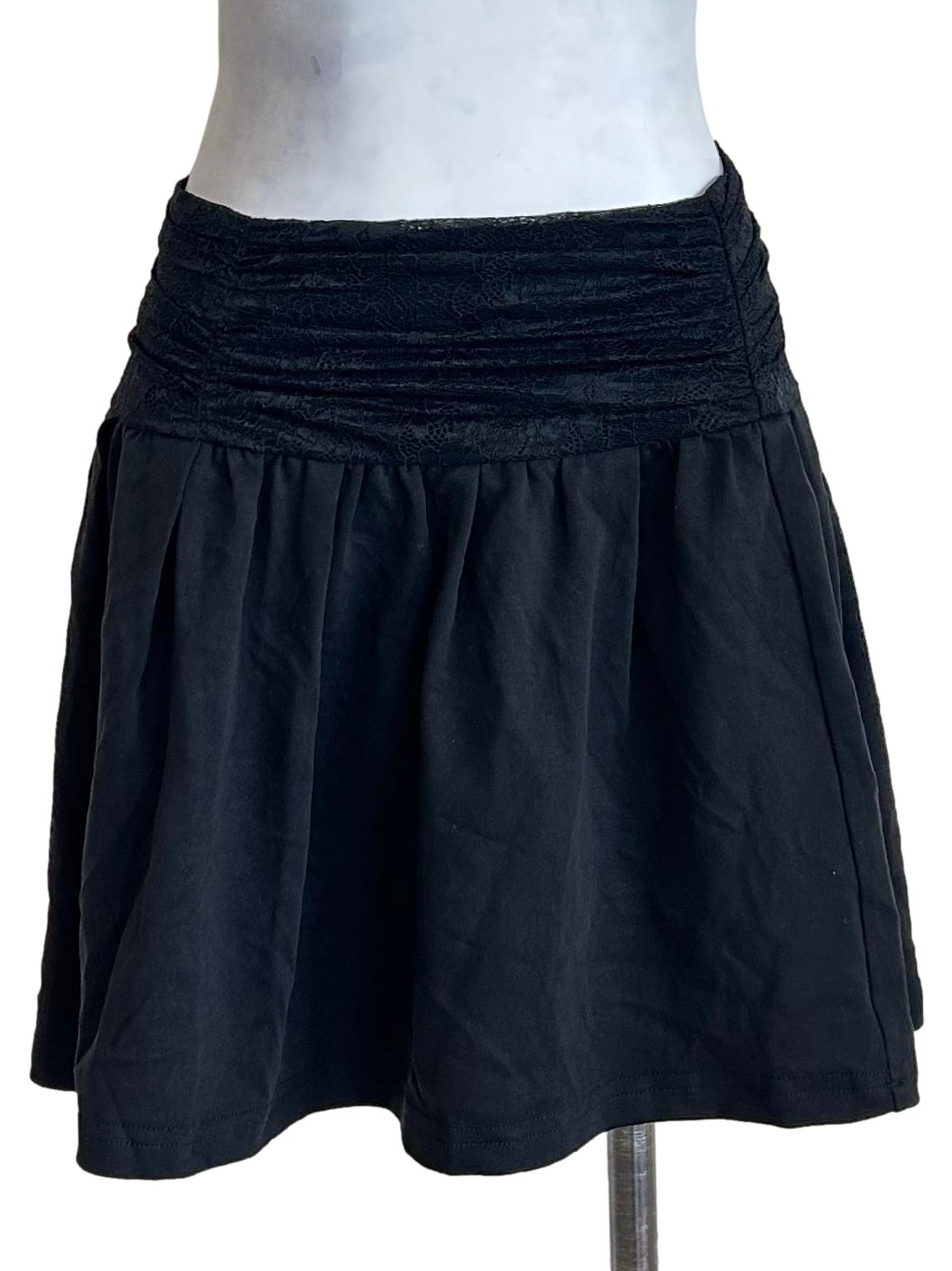 Black Ruched Lace Waist Mini Skirt