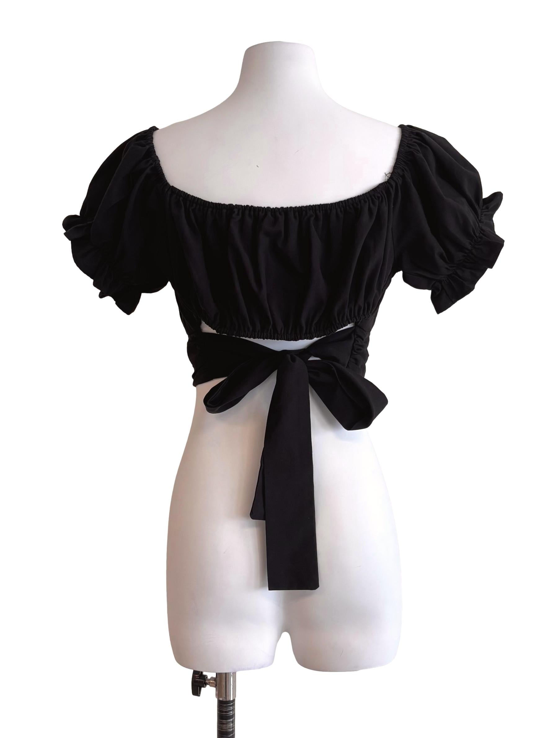 Black Wrap Tie Back Crop Top YHF