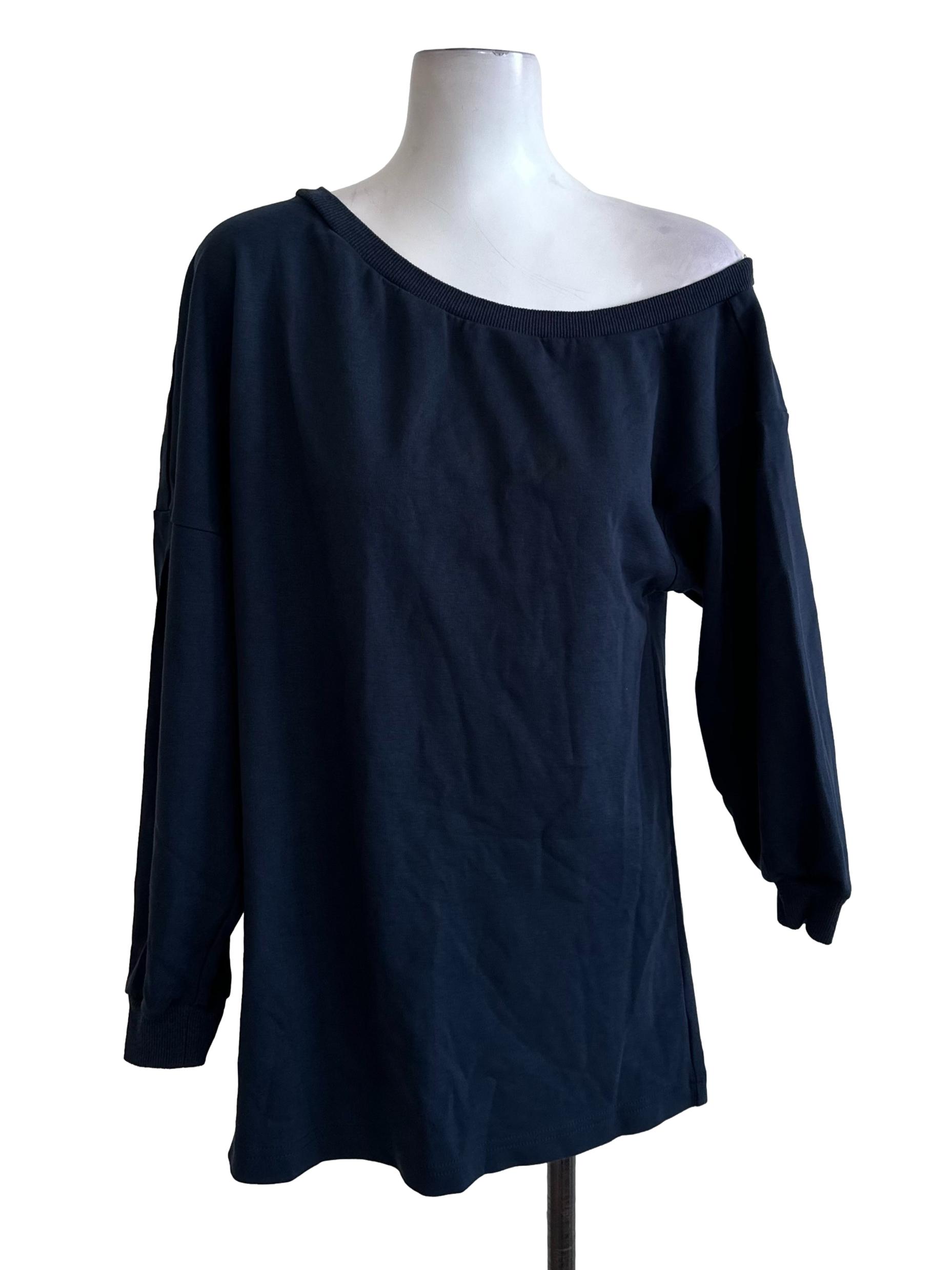 Navy Blue Asymmetric Off Shoulder Top
