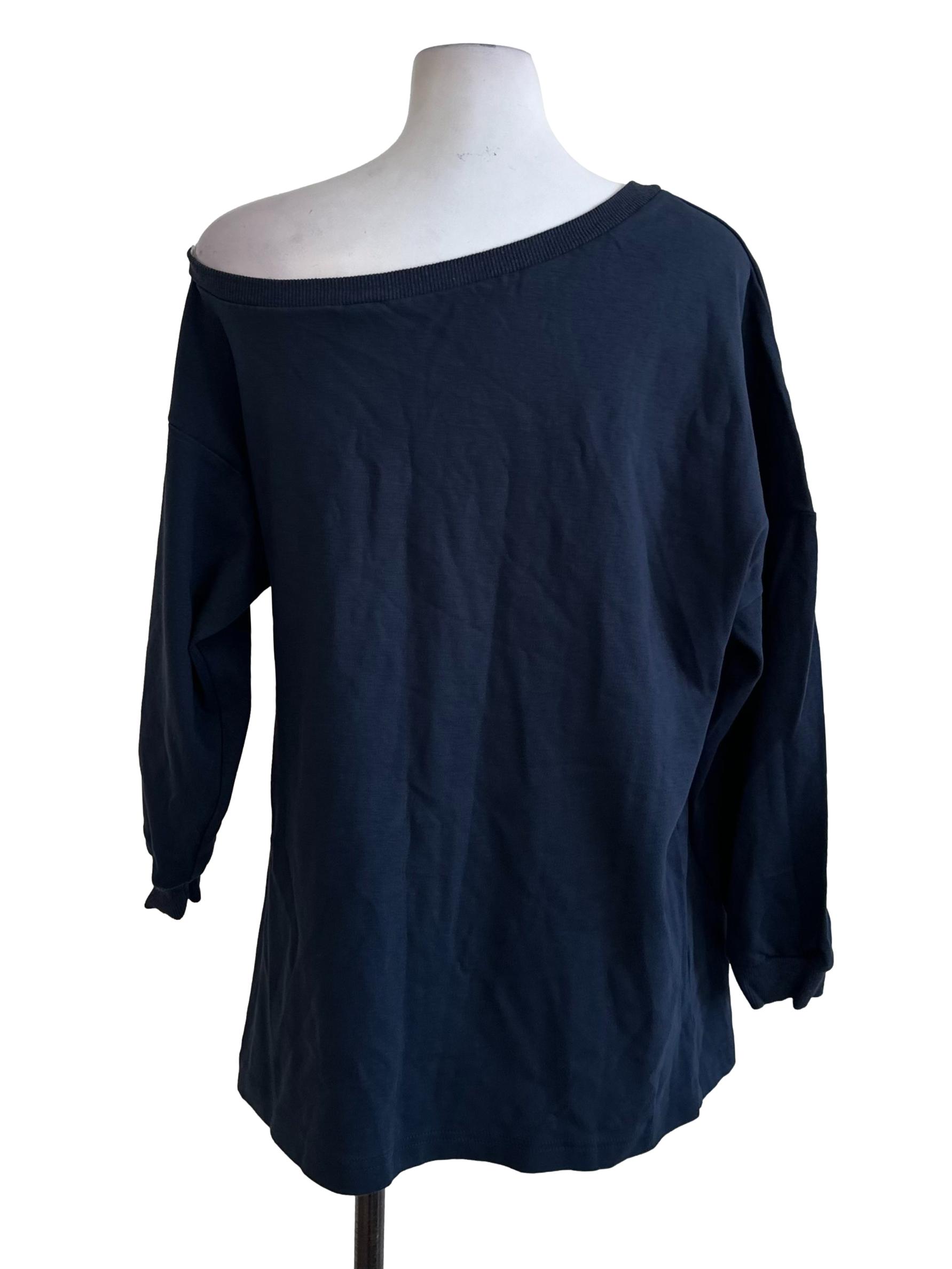 Navy Blue Asymmetric Off Shoulder Top