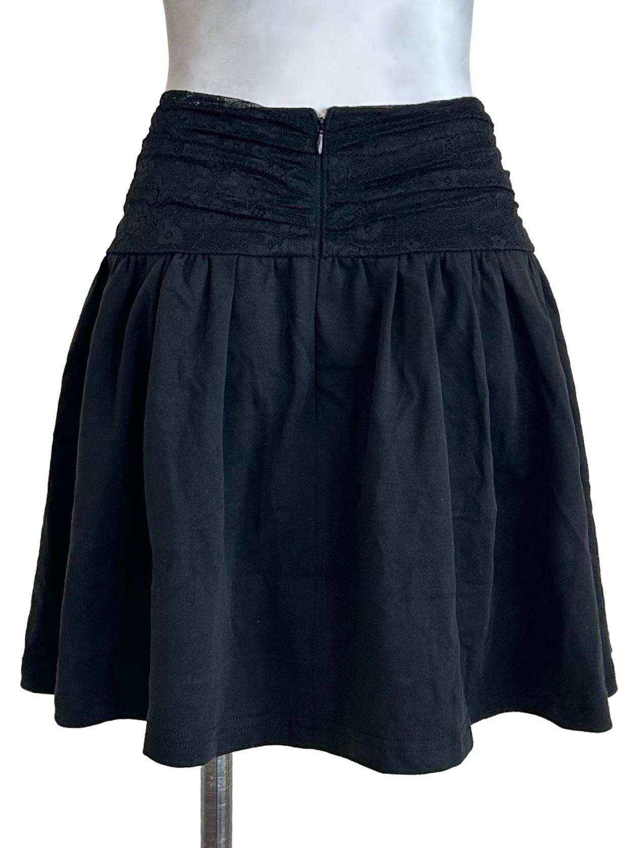 Black Ruched Lace Waist Mini Skirt