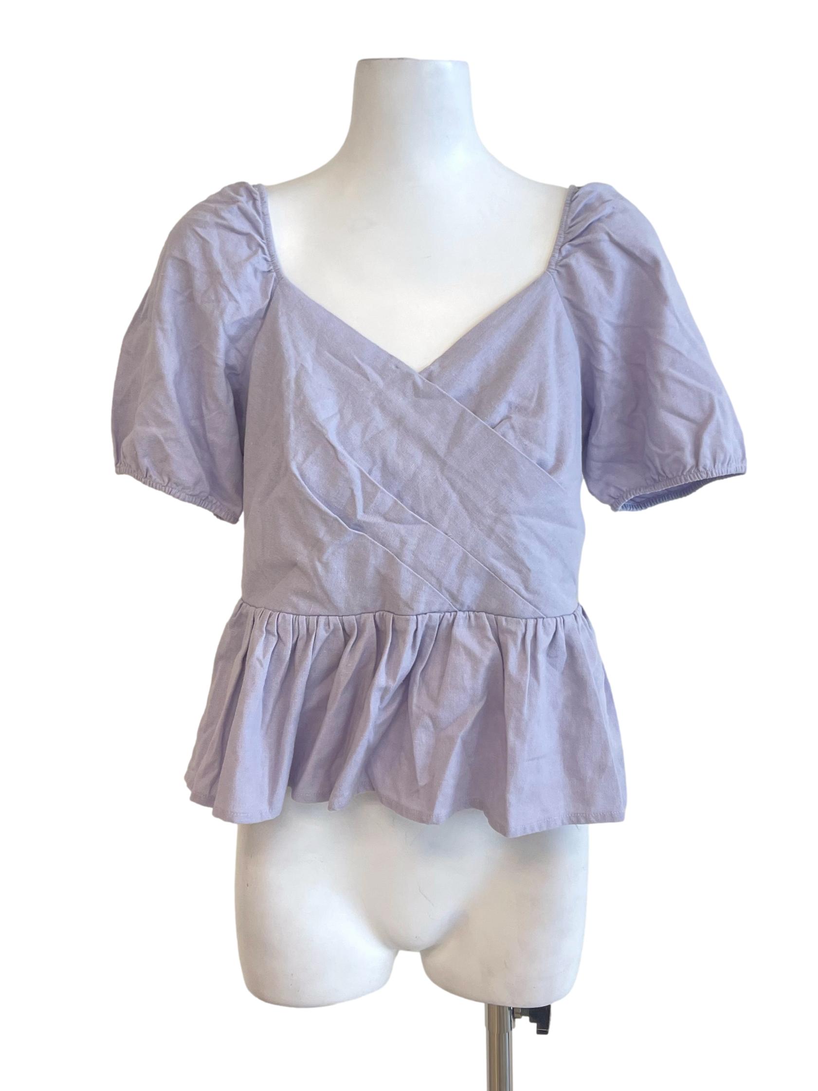 Good Tax Purple Peasant Sleeve Flowy Top