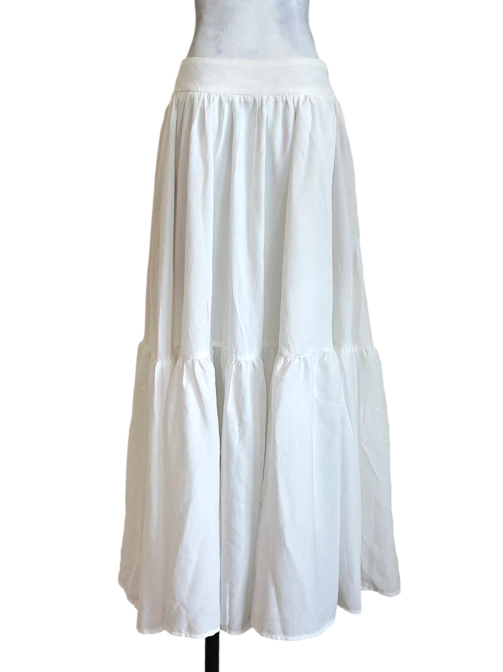 White Tiered Cotton Maxi Skirt
