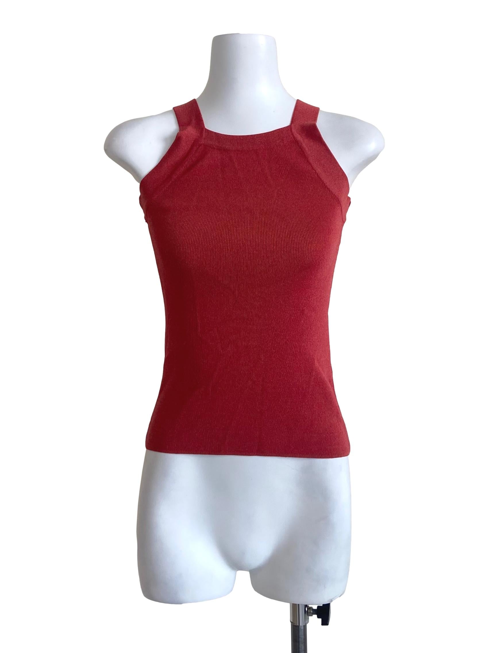 Red Knitted Boat-Neck Top OSN