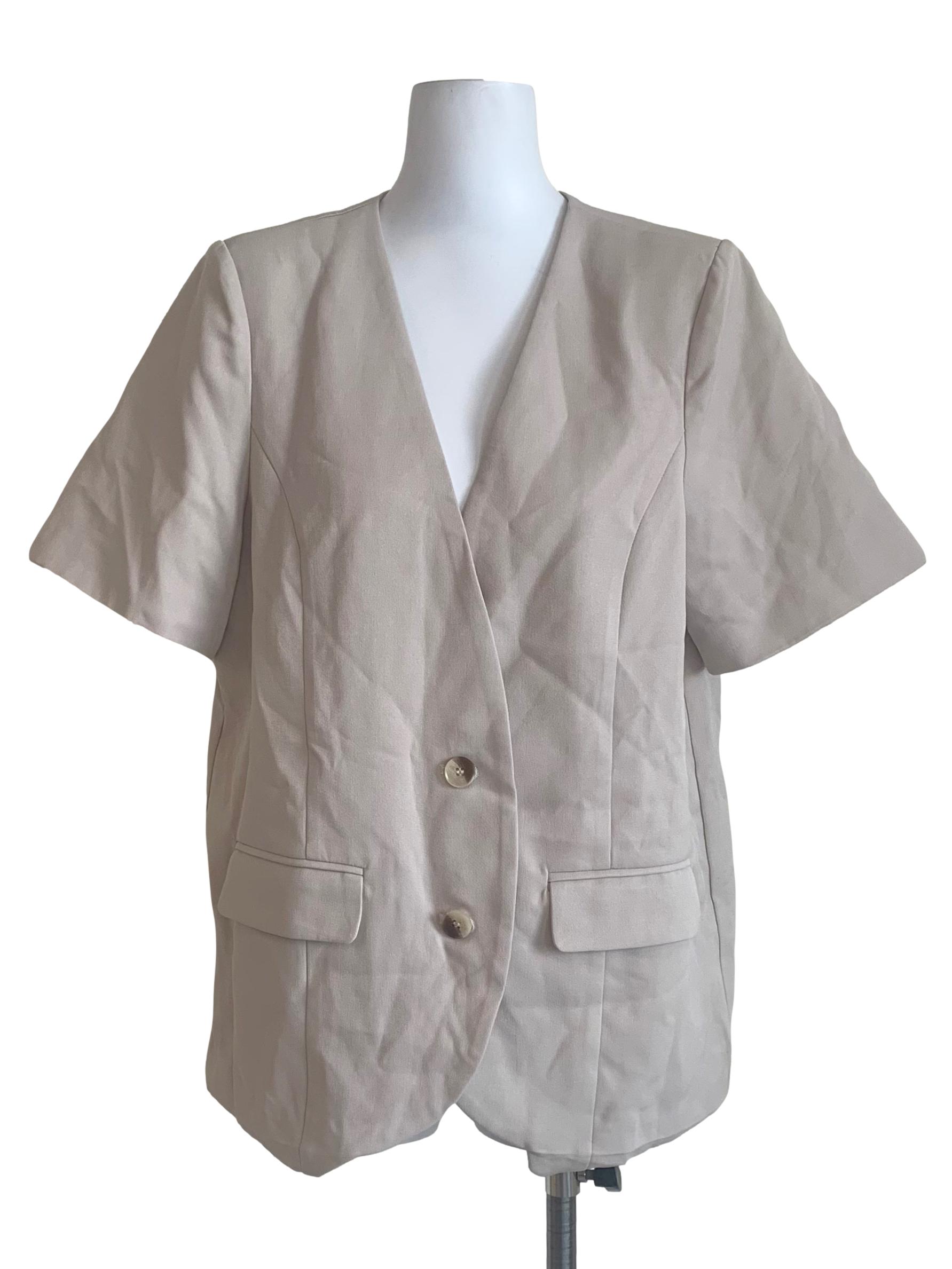 Linen Beige Single Breasted Blazer