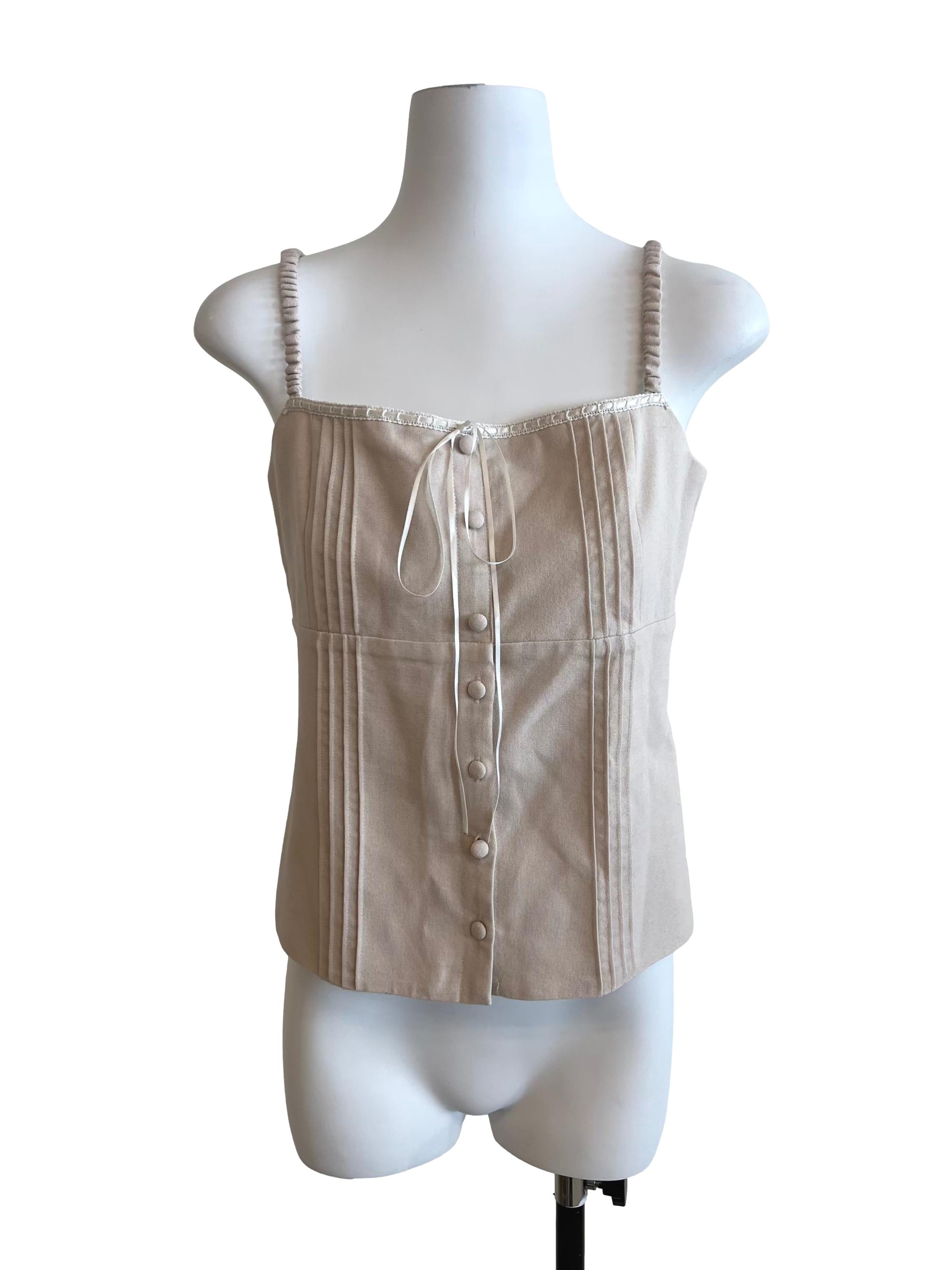 Beige Babydoll Ribbon Top