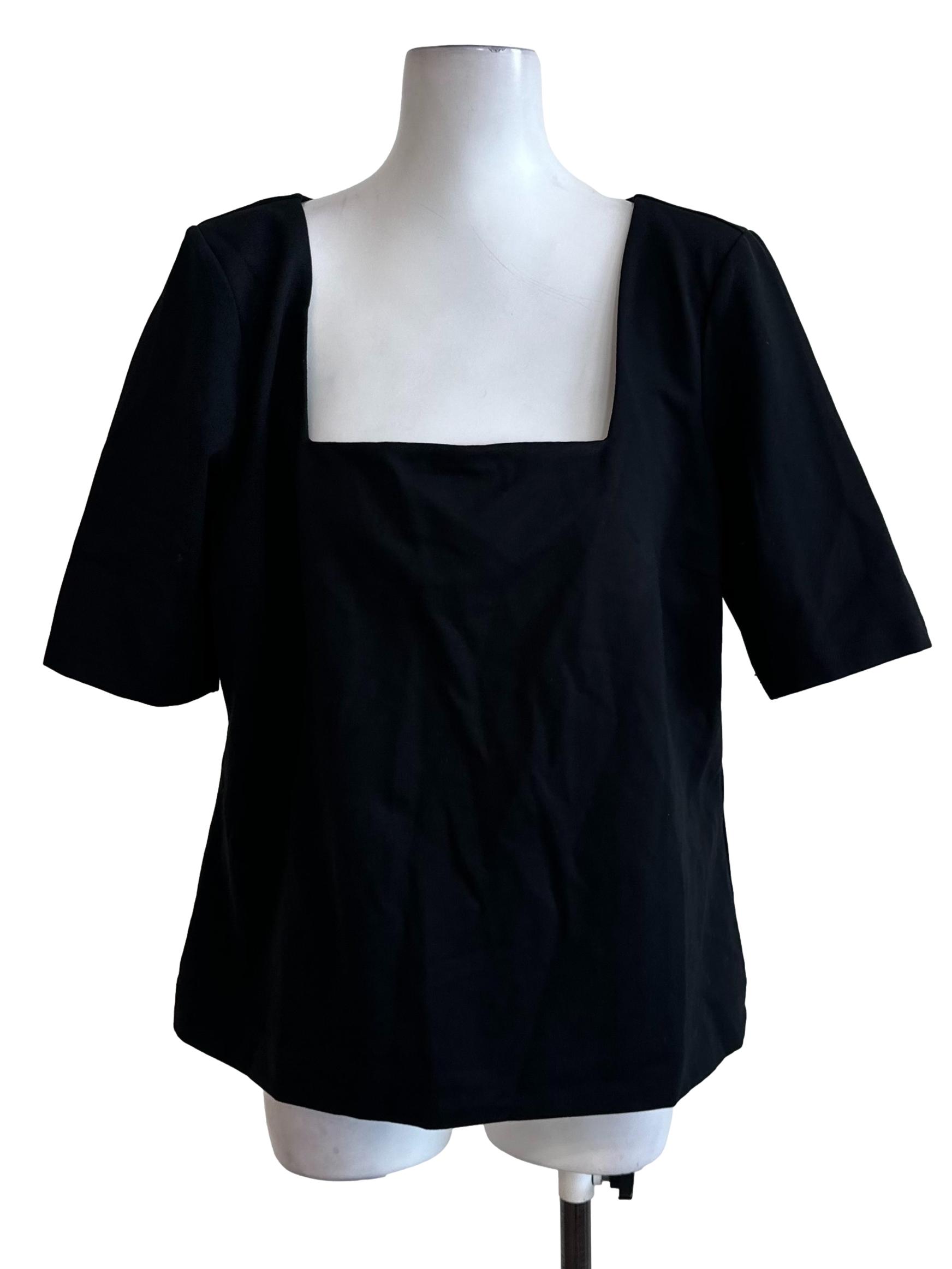Onyx Black Square Neck Short Sleeve Top