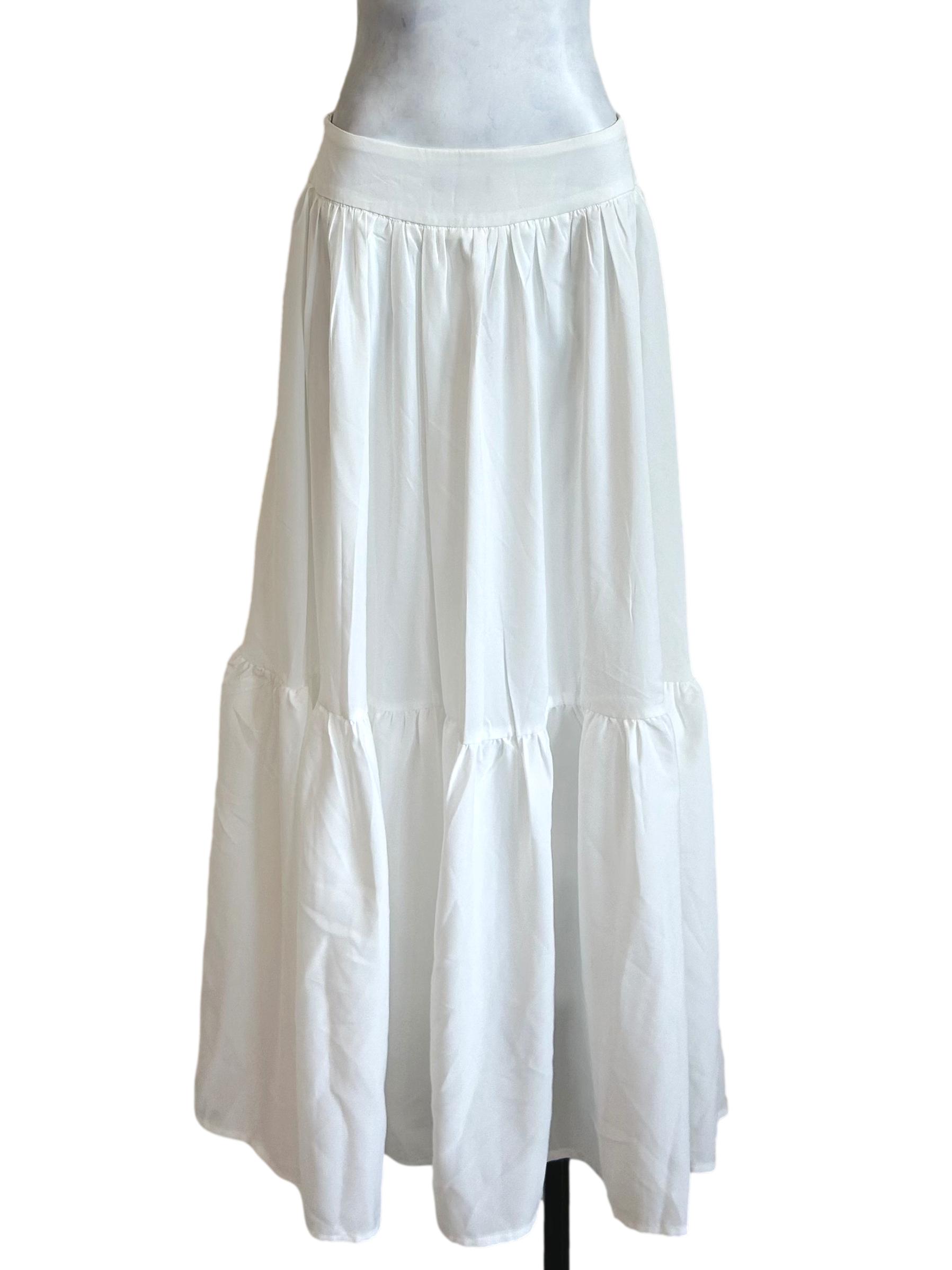 White Tiered Cotton Maxi Skirt