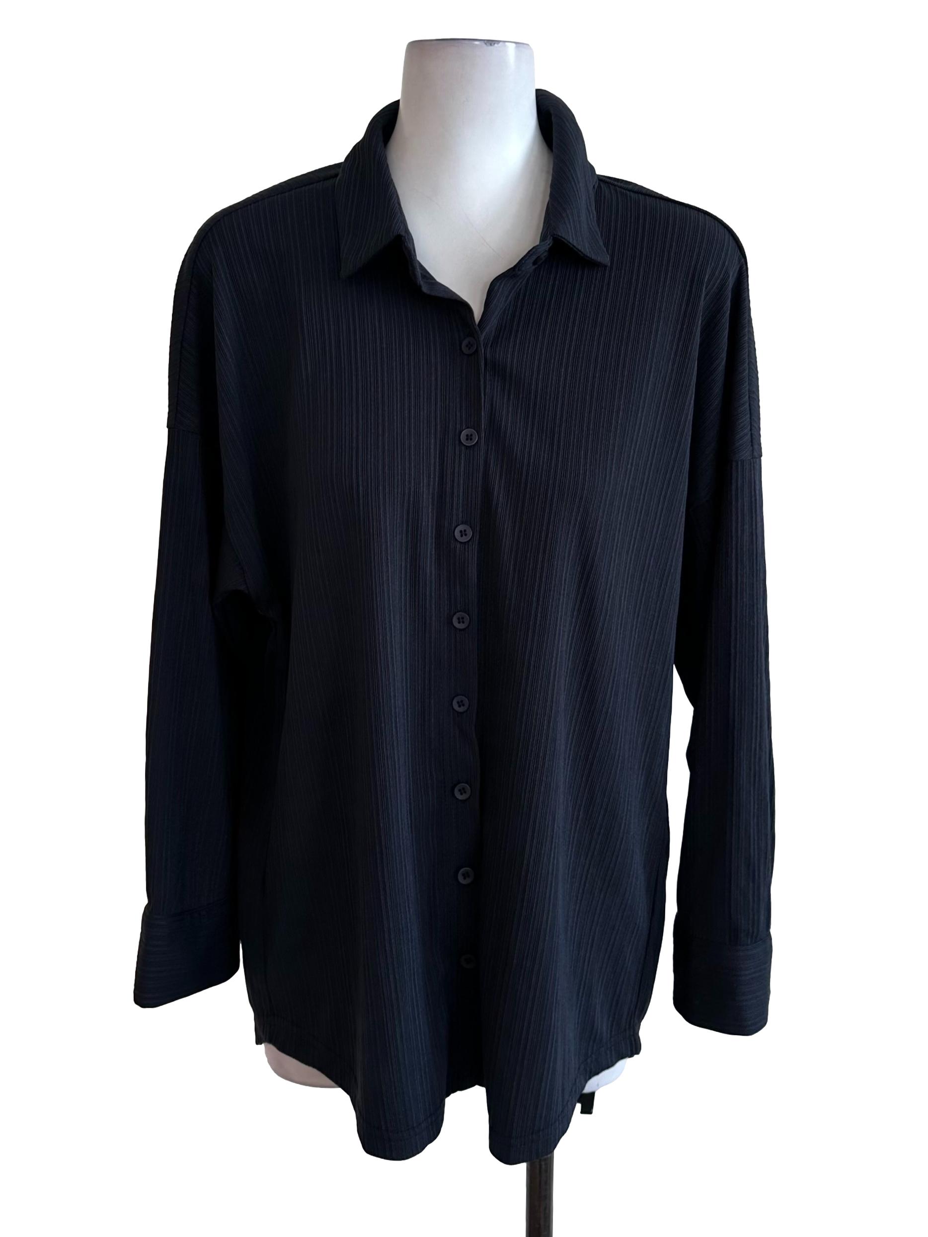 Midnight Blue Textured Collar Top