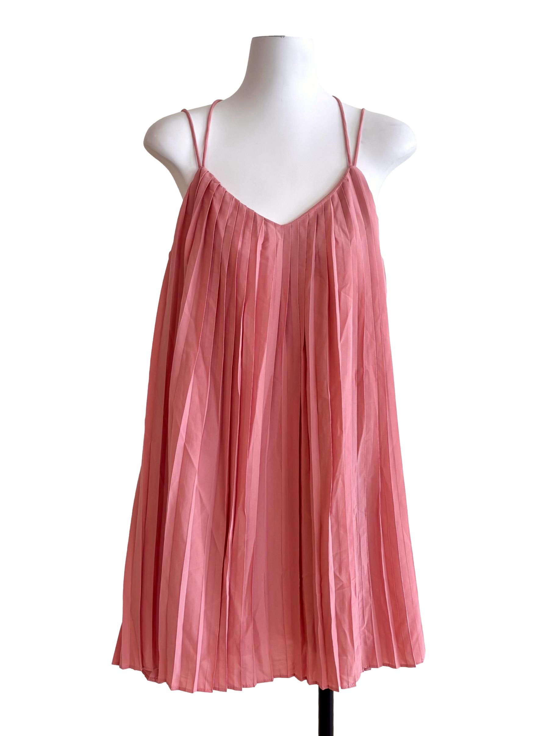Punch Pink Pleated Strappy Dress TTR