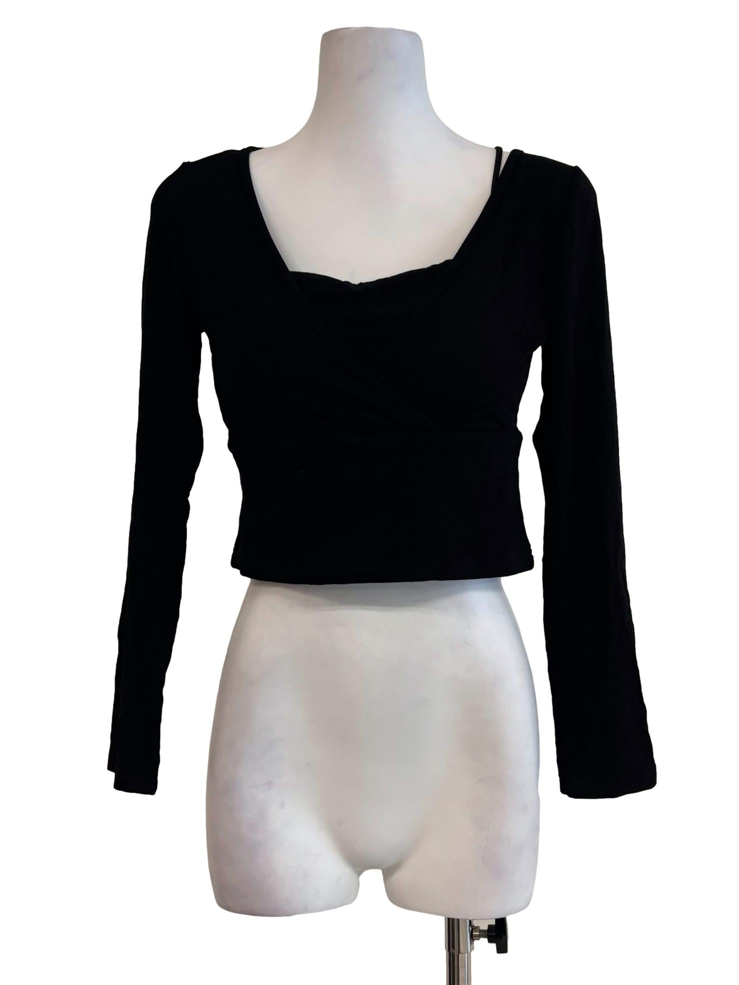 Black Ribbed Long Sleeve Top