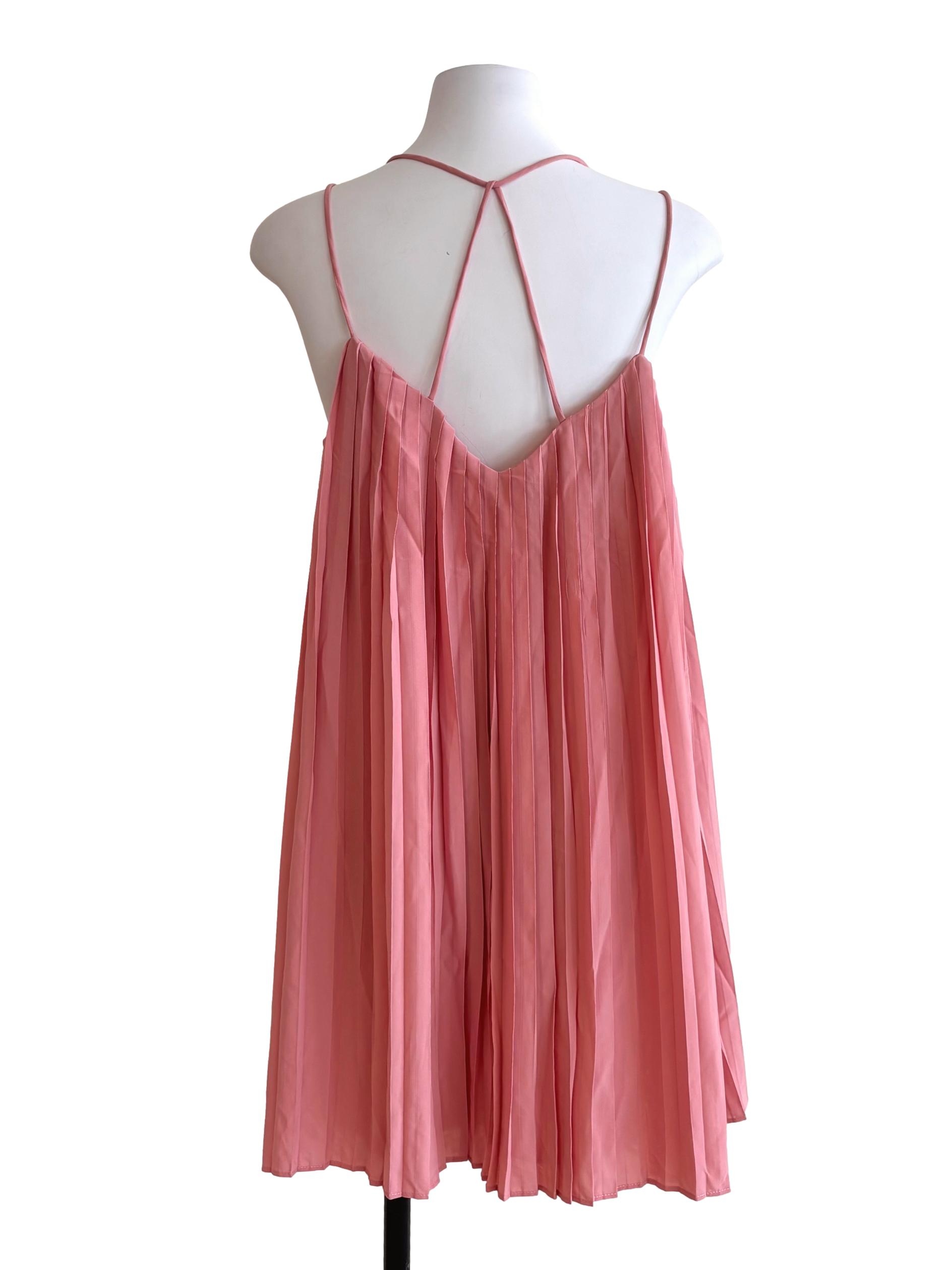 Punch Pink Pleated Strappy Dress TTR