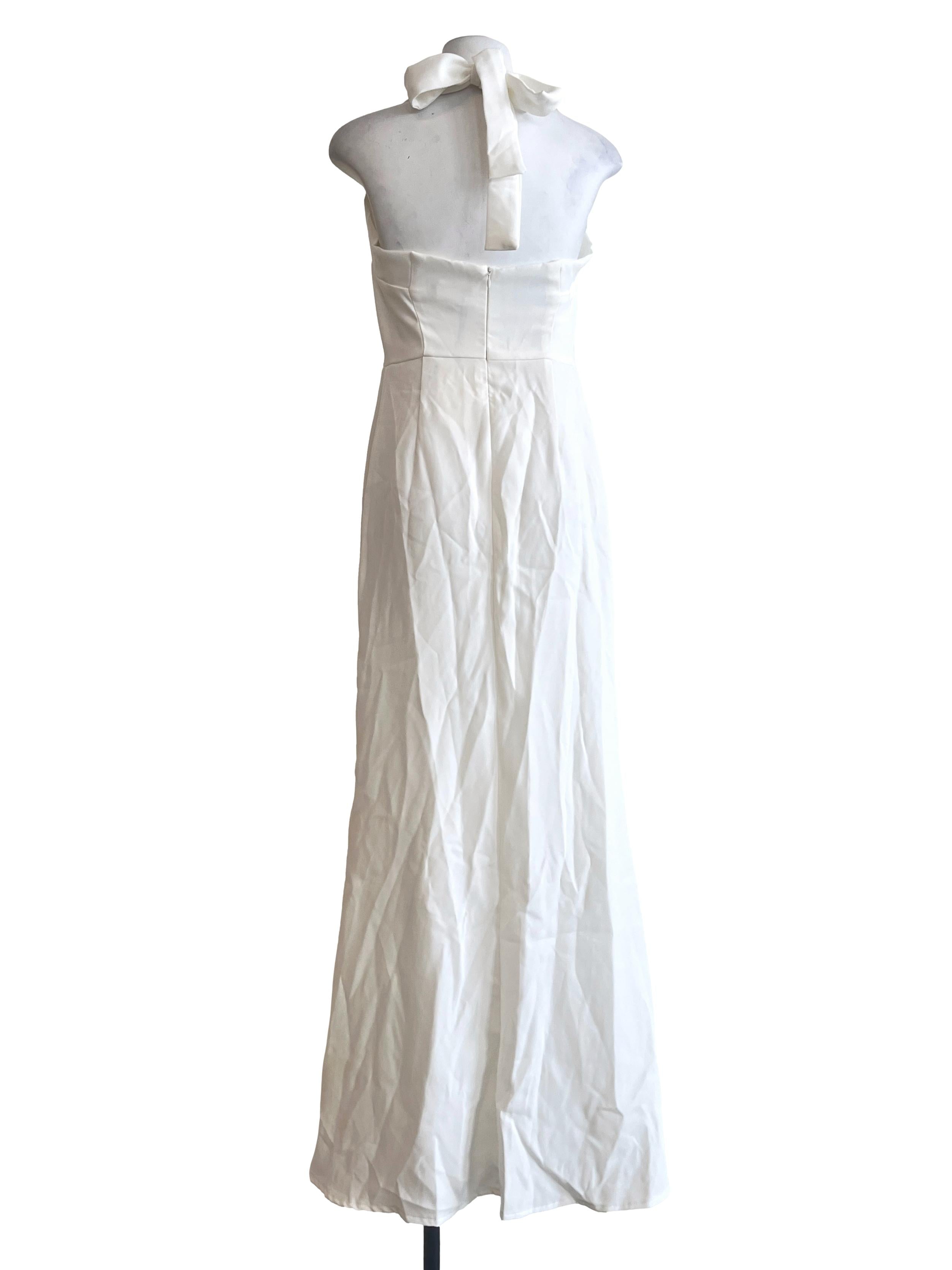 Off White Halter Strap A-Line Dress