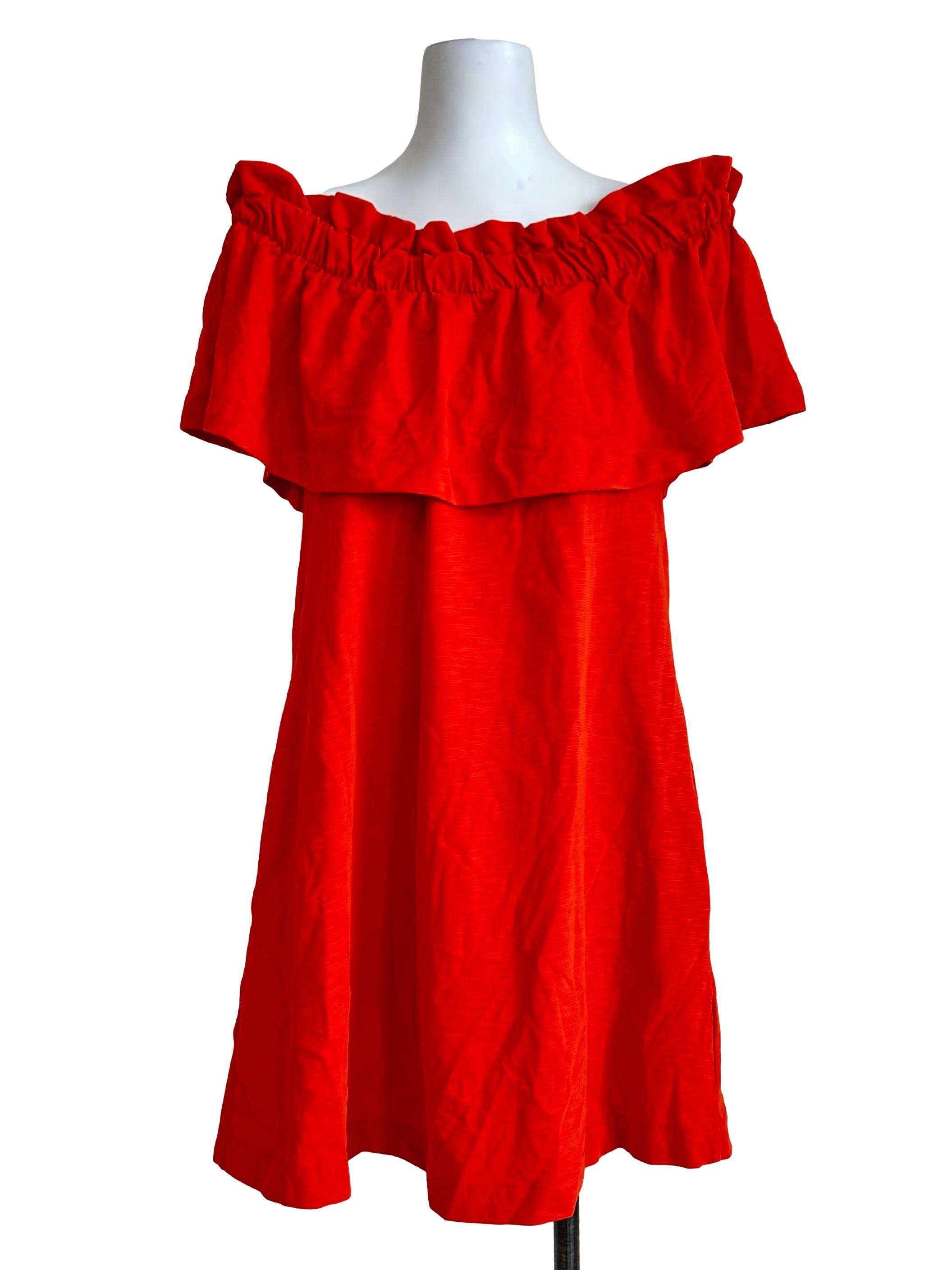 Brick Orange Off Shoulder Mini Dress