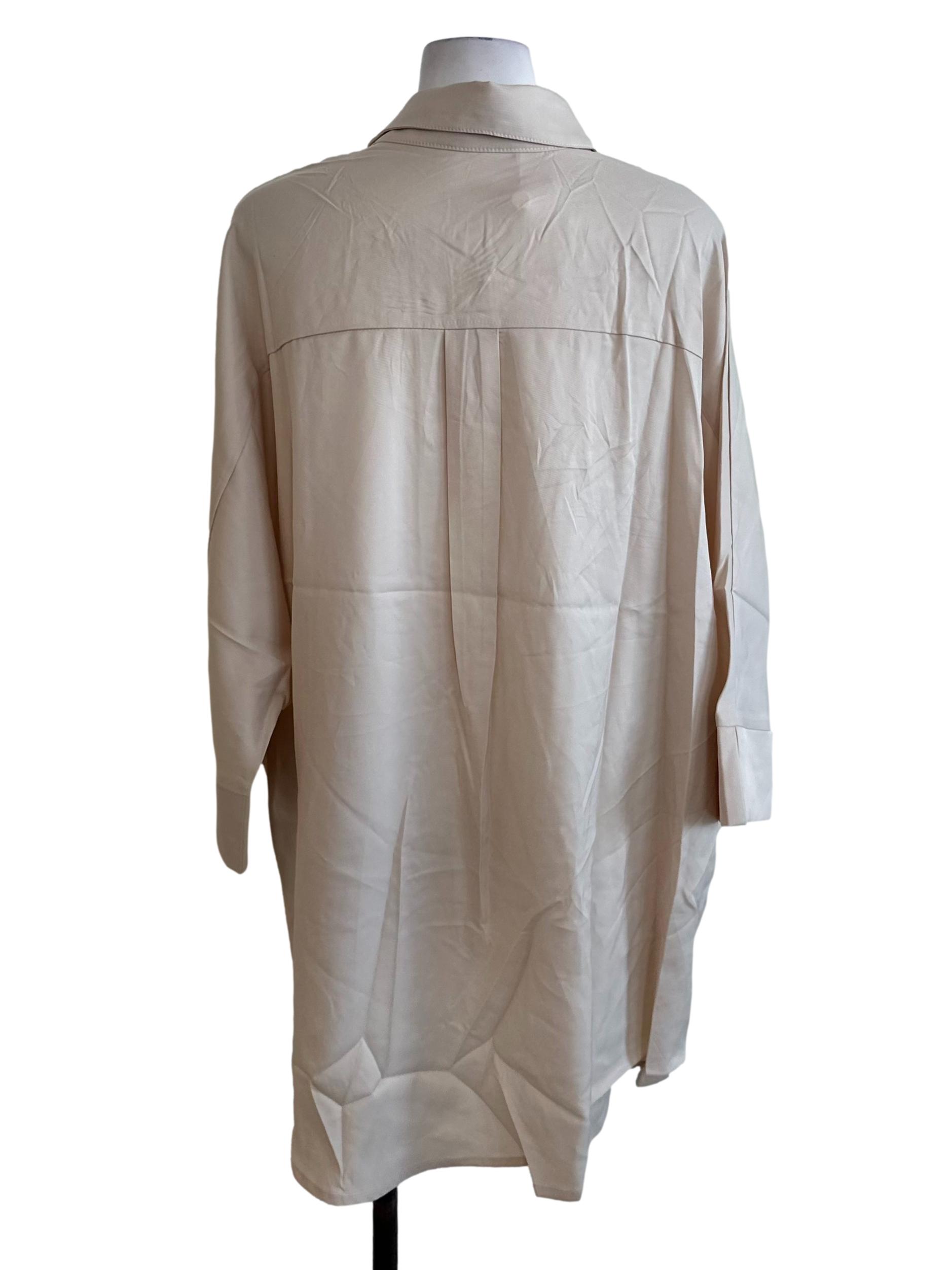 Sand Beige Satin Collar Button Top