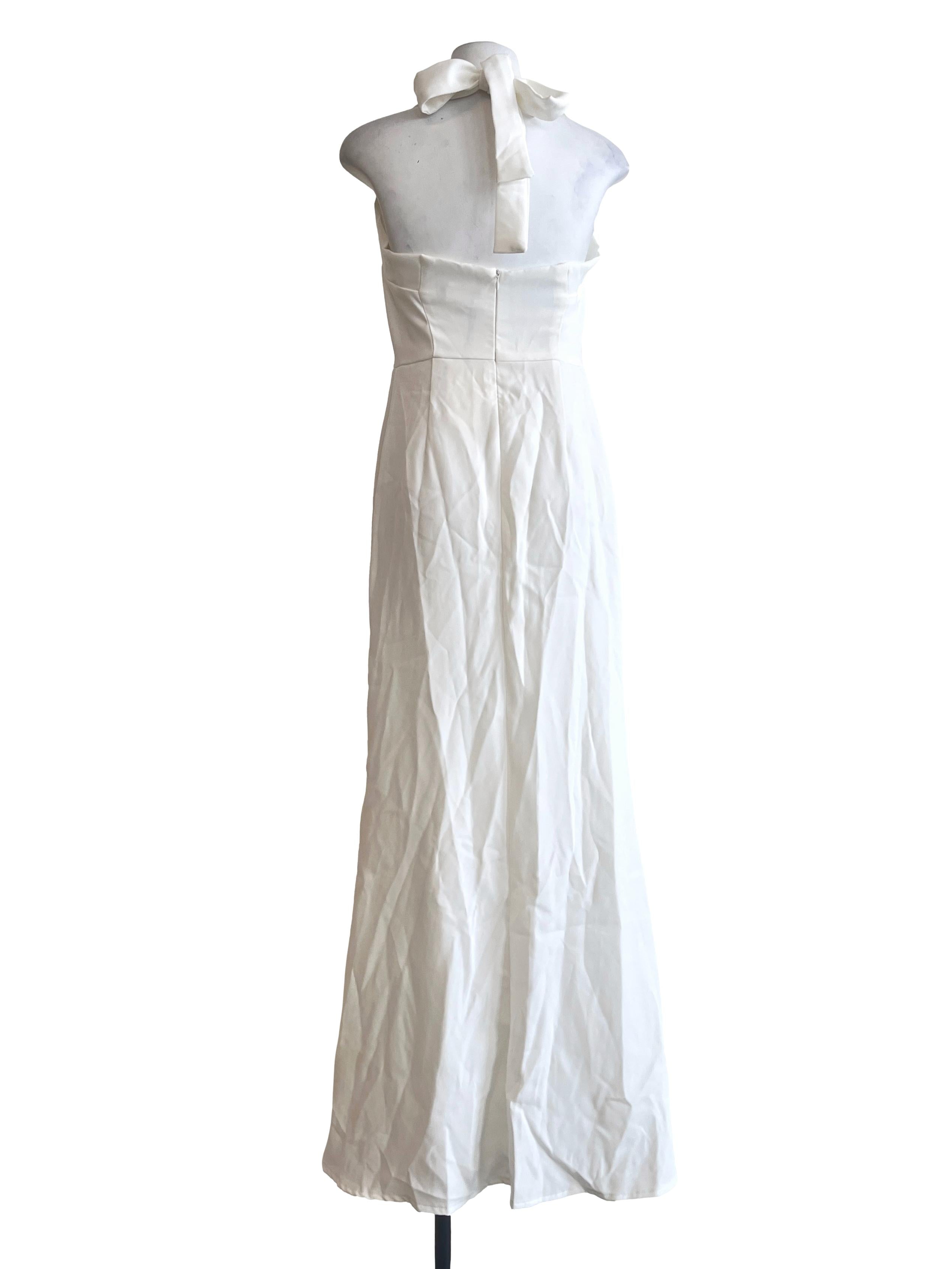 Off White Halter Strap A-Line Dress