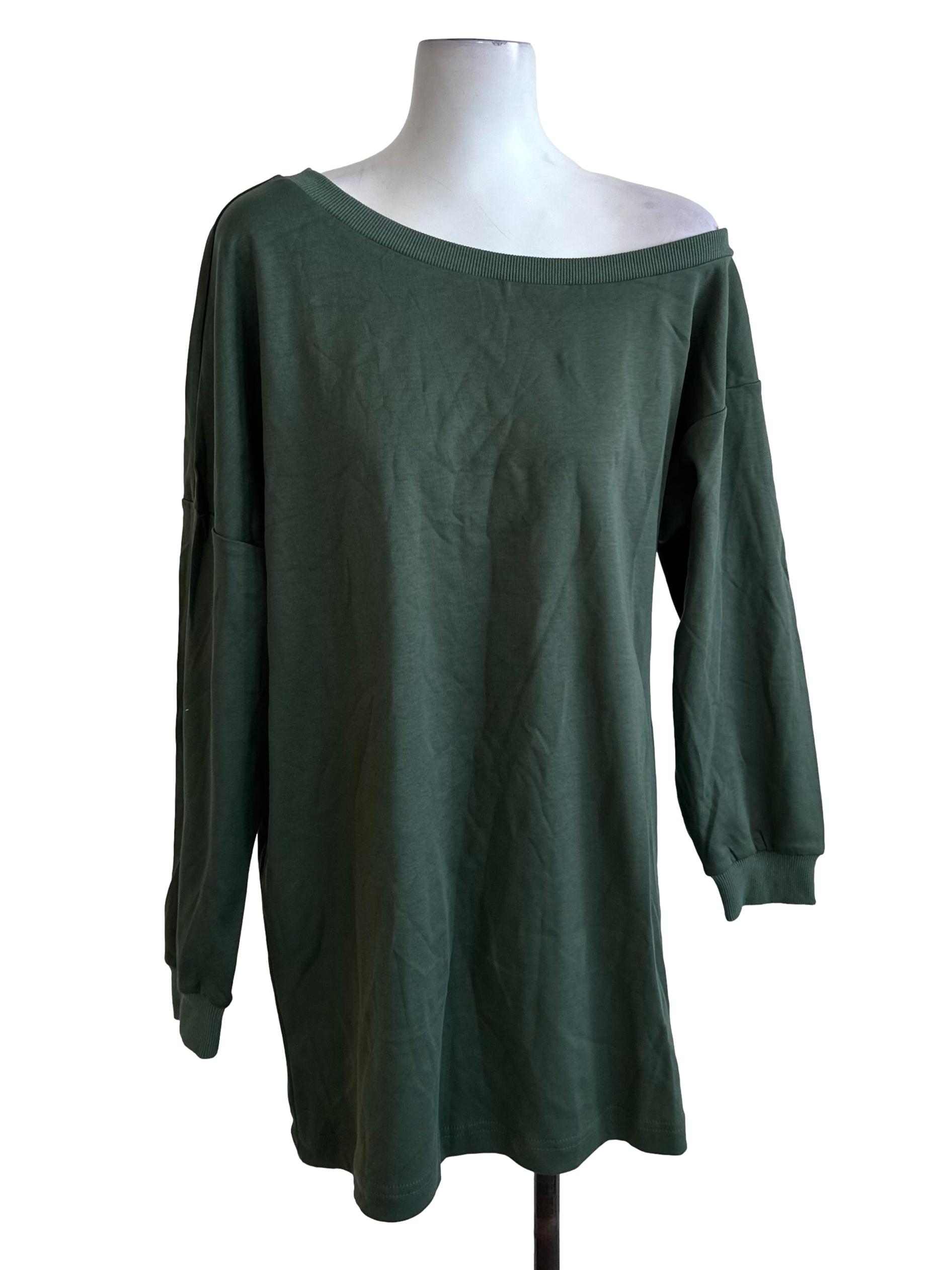 Dark Green Asymmetric Off Shoulder Top