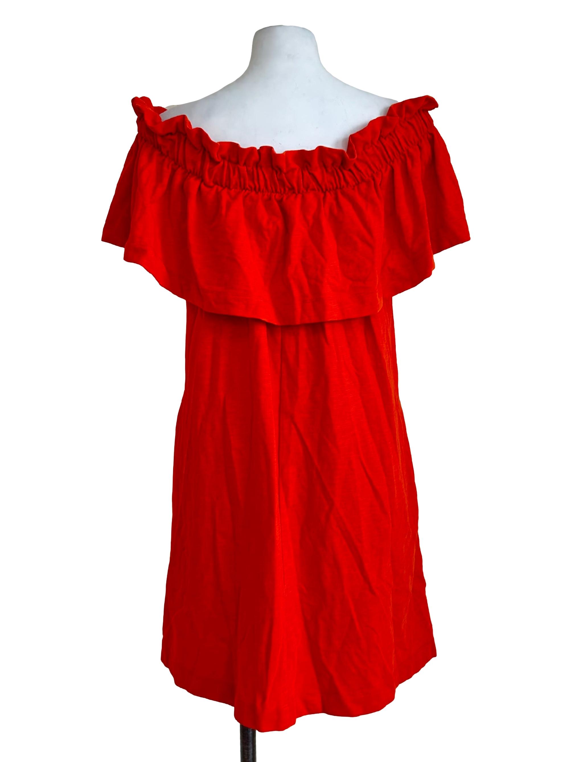 Brick Orange Off Shoulder Mini Dress