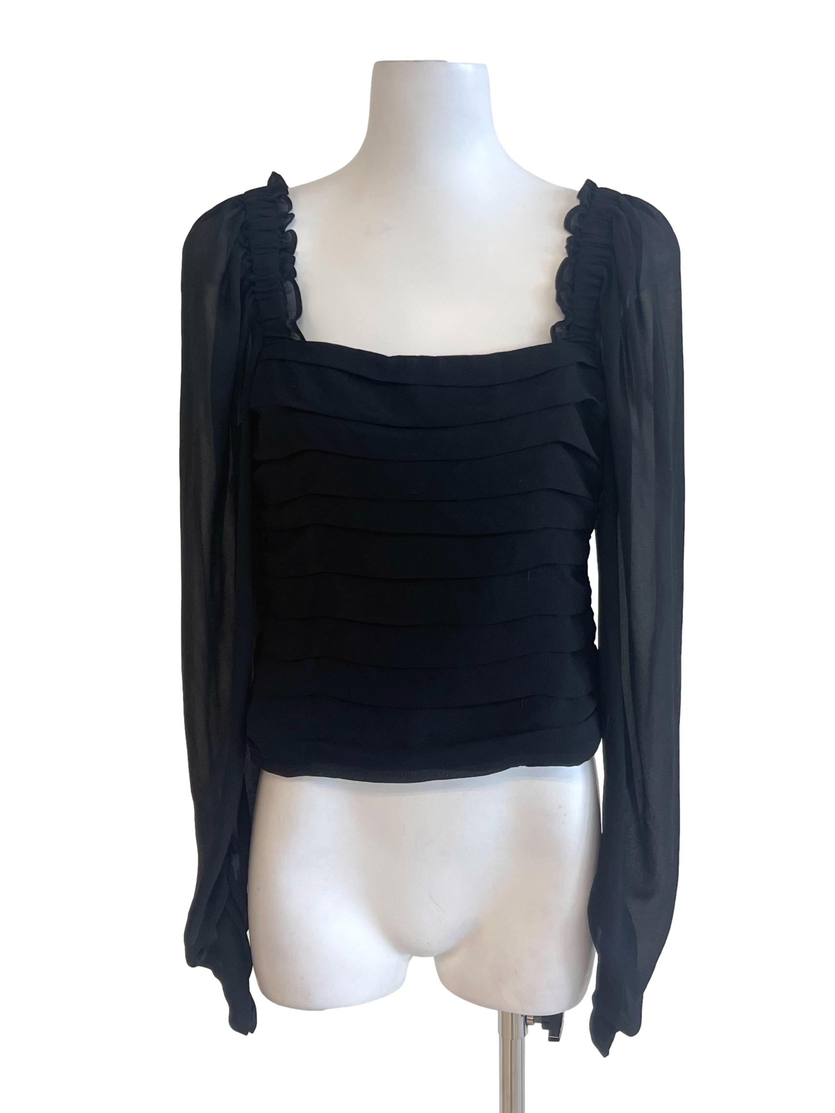 Black Peasant Sheer Sleeve Crop Top