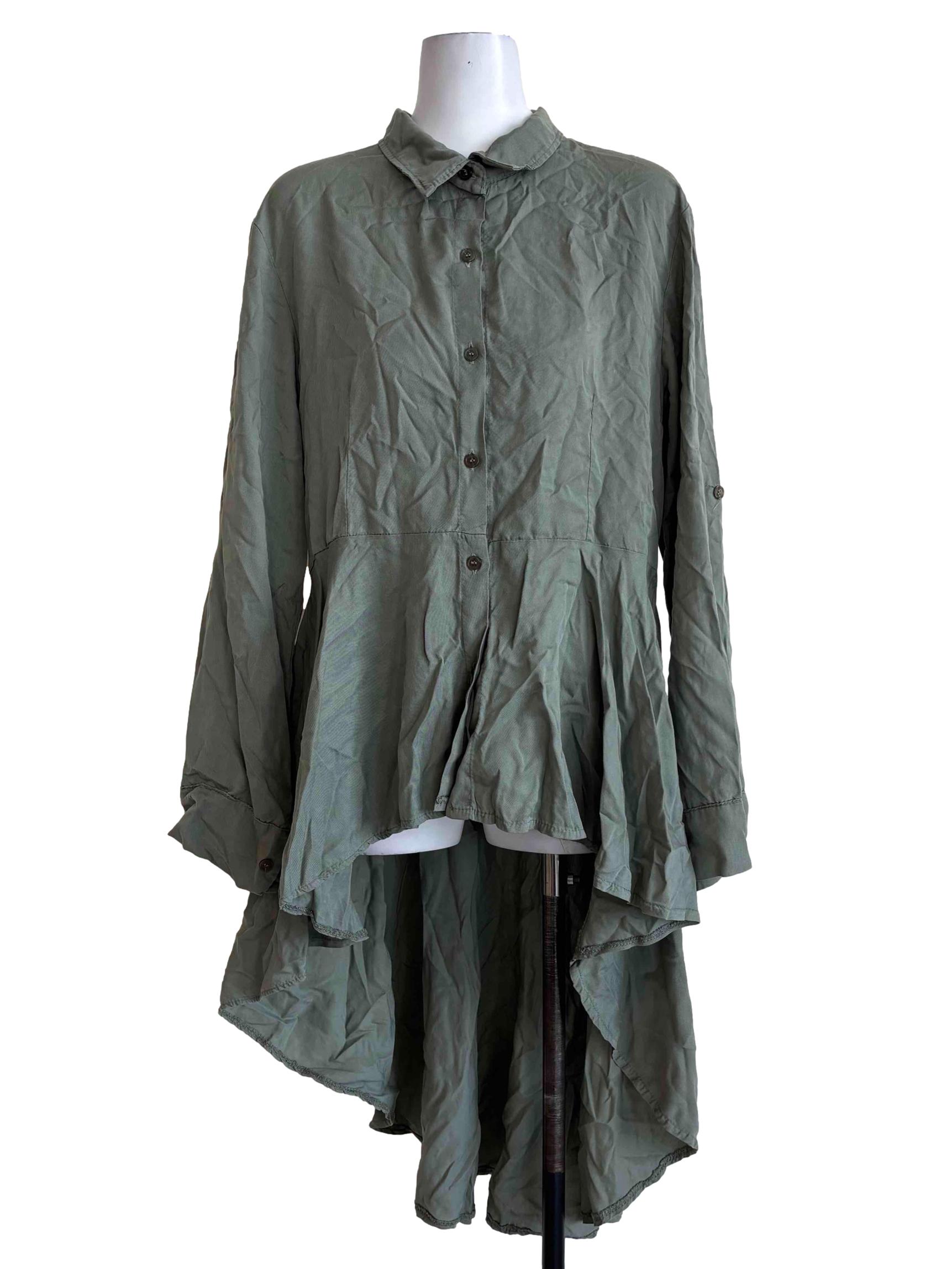 Sage Green Buttoned Asymmetrical Dress