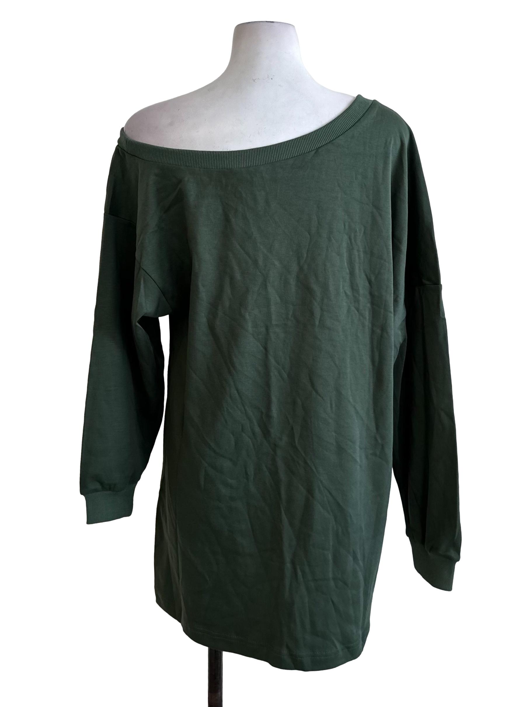 Dark Green Asymmetric Off Shoulder Top