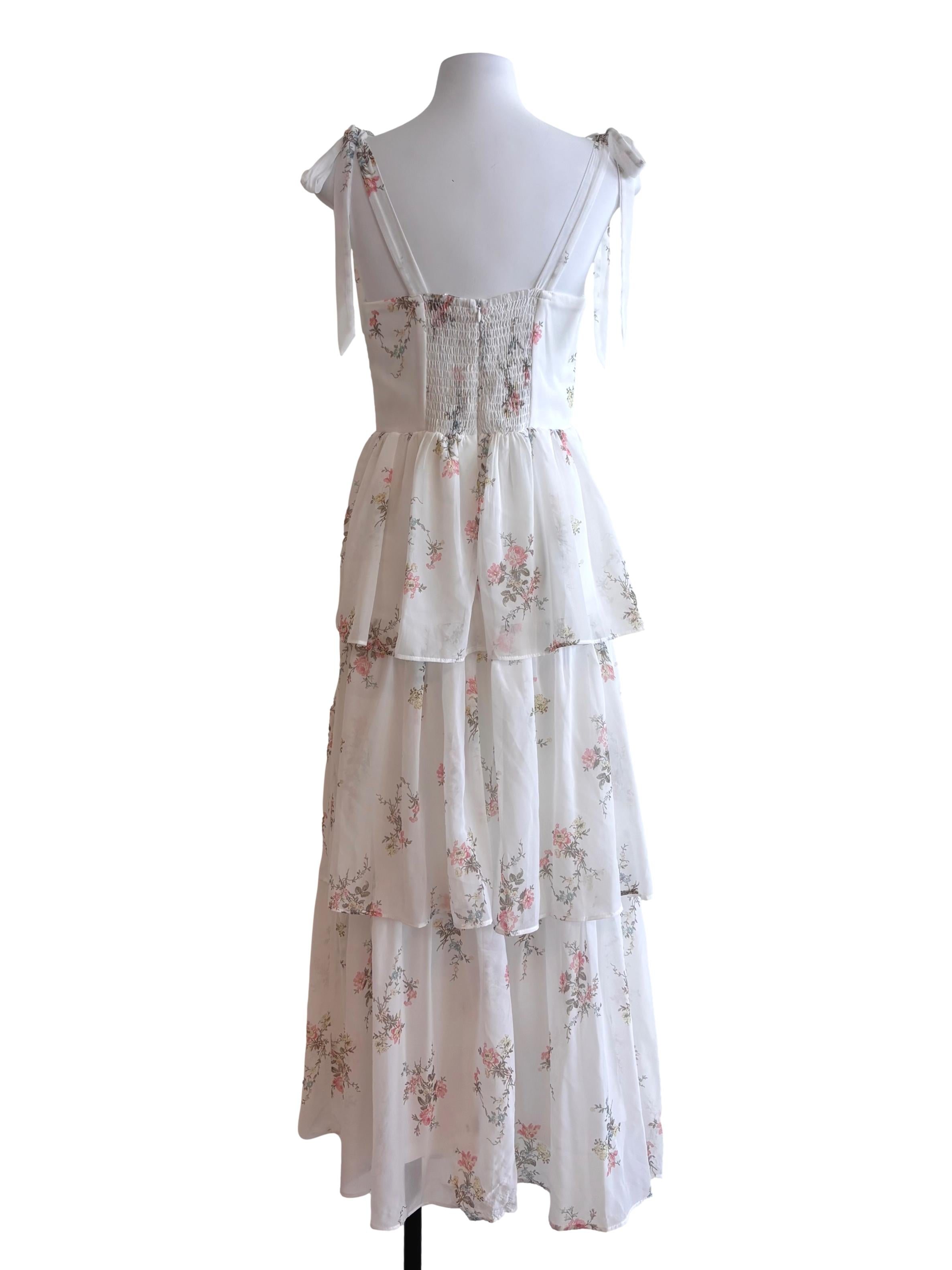 White Floral Tie Strap Layered Dress