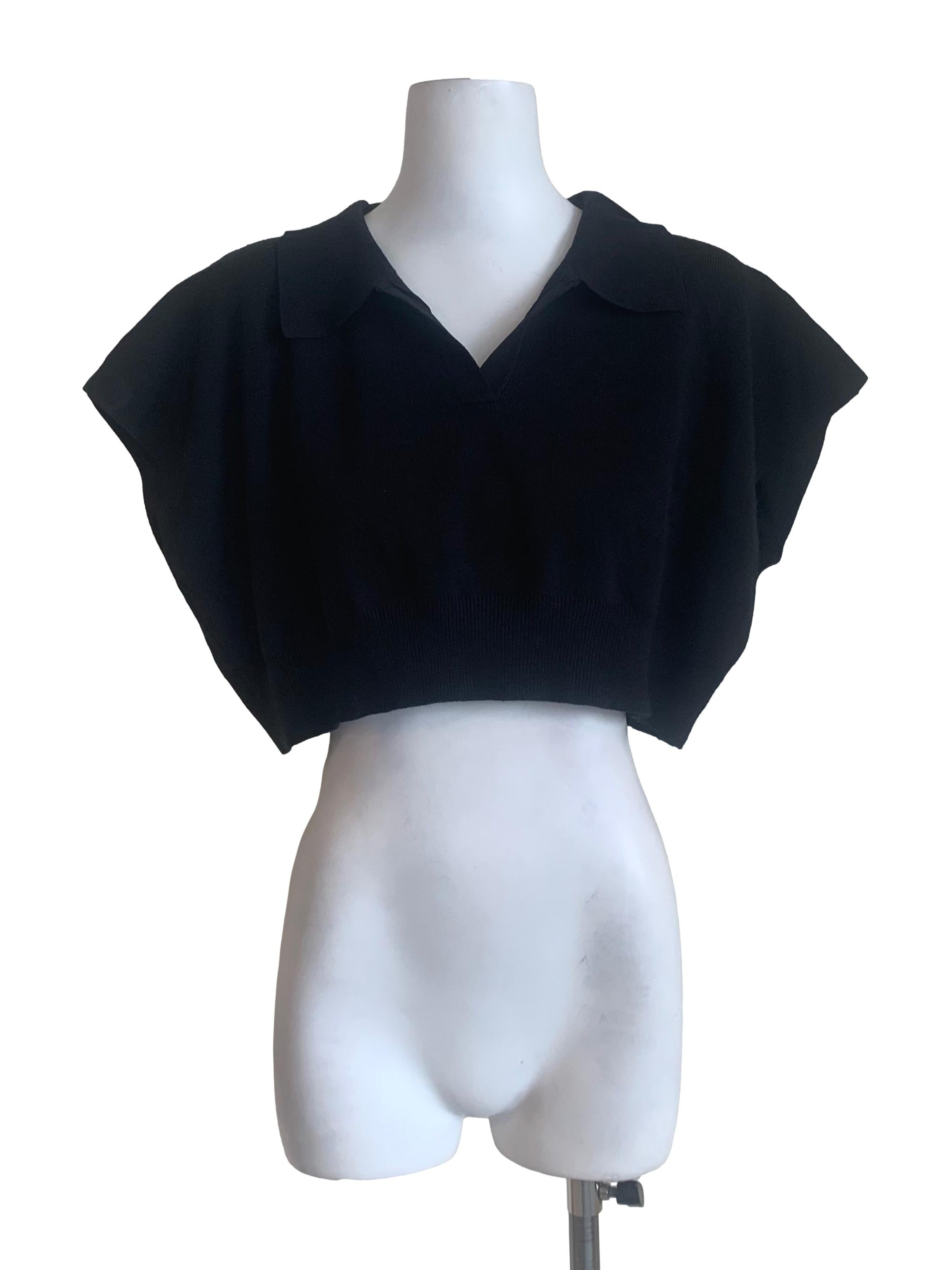 Crow Black Drop Shoulder Sleeves Crop Top