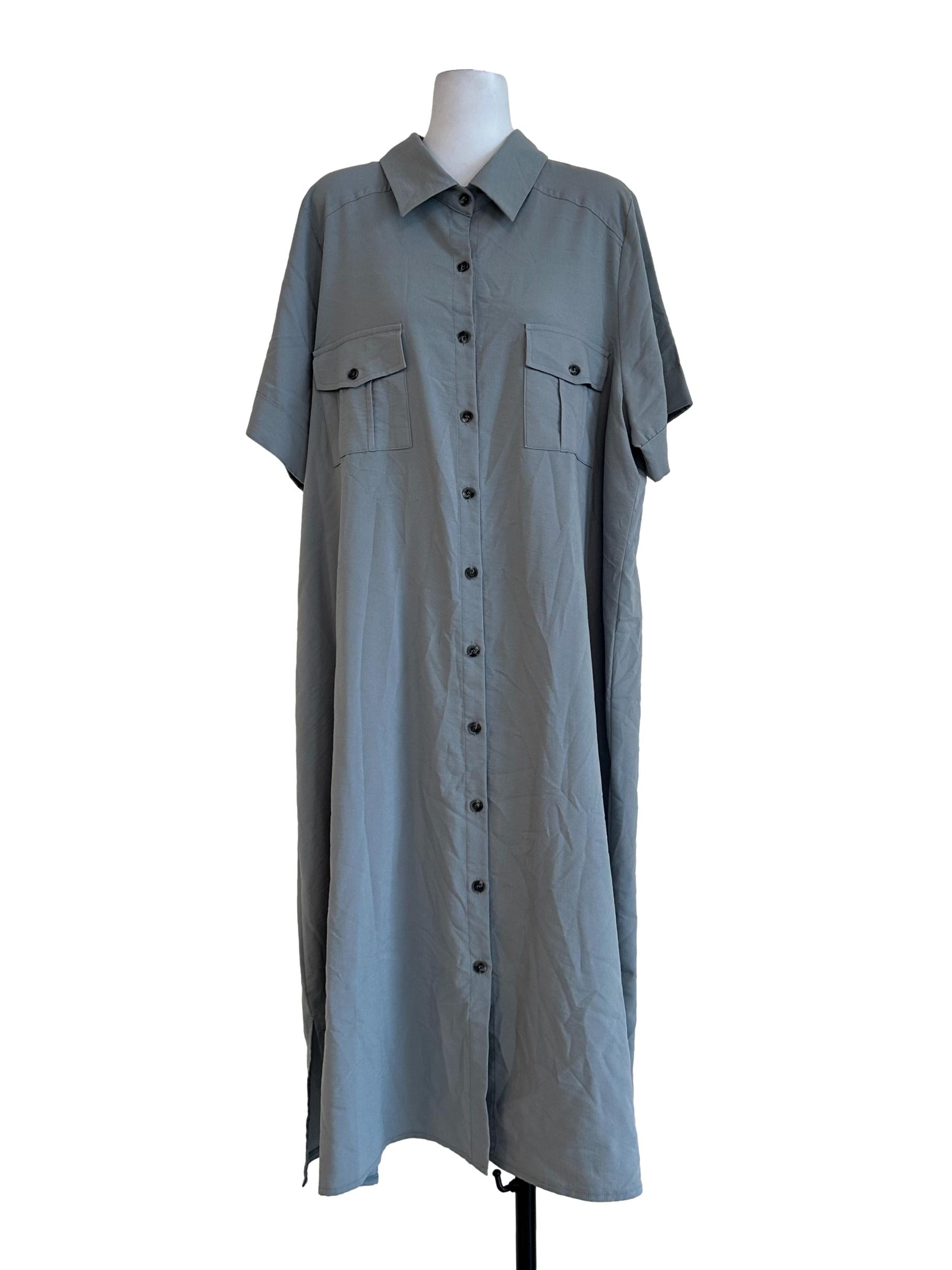 Sky Blue Plain Shirt Dress