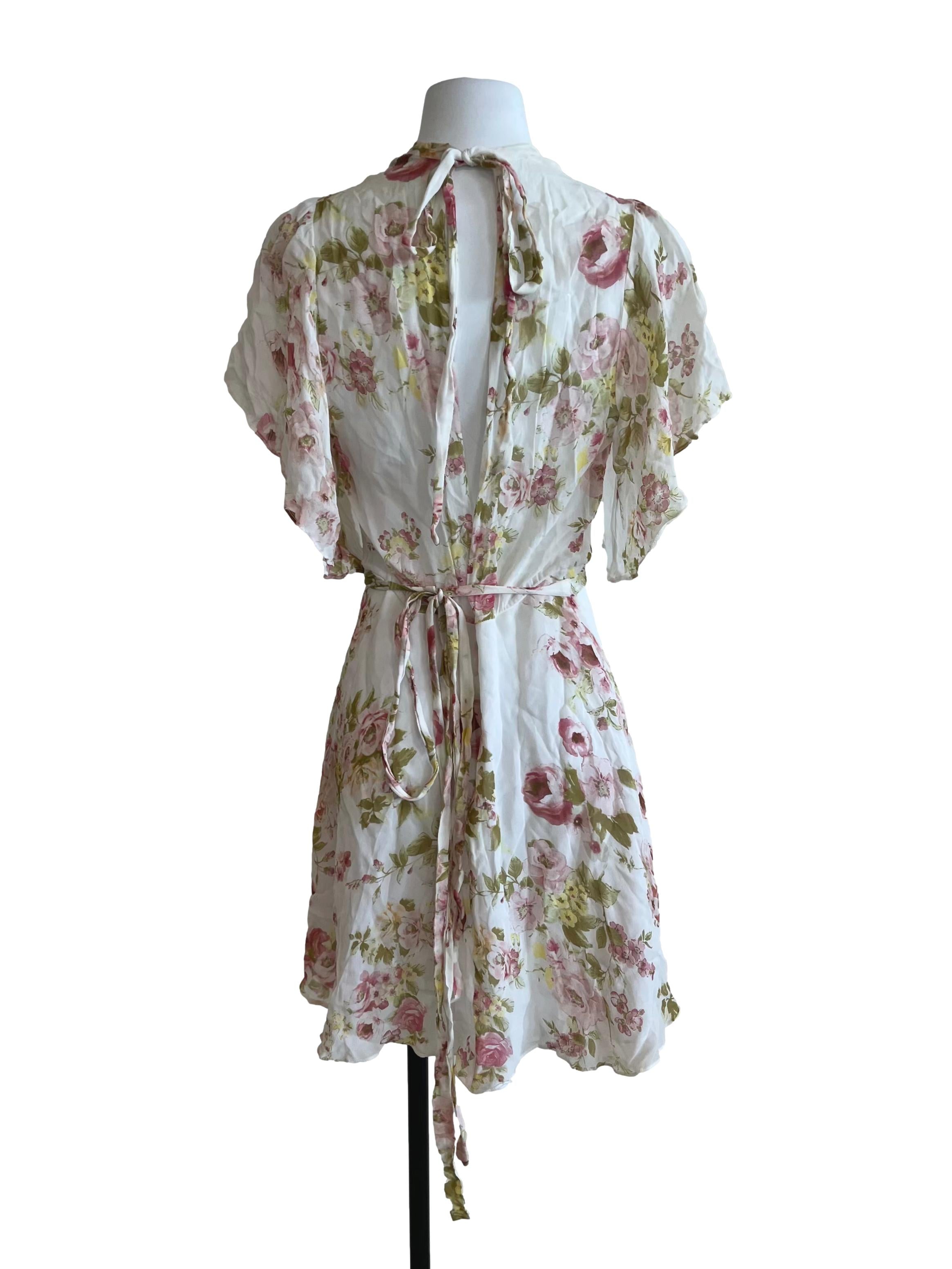 White And Pink Floral Open Back Dress
