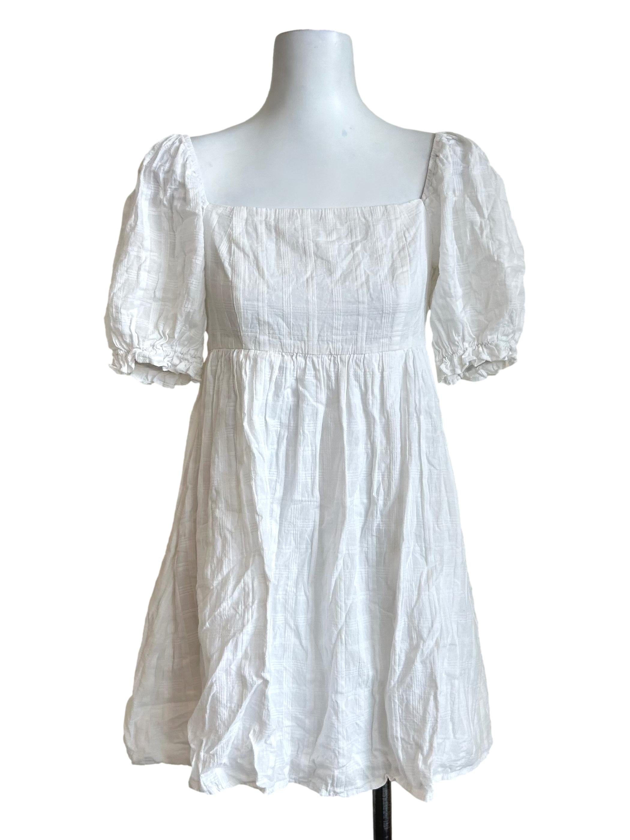 White Puff Sleeve Mini Dress