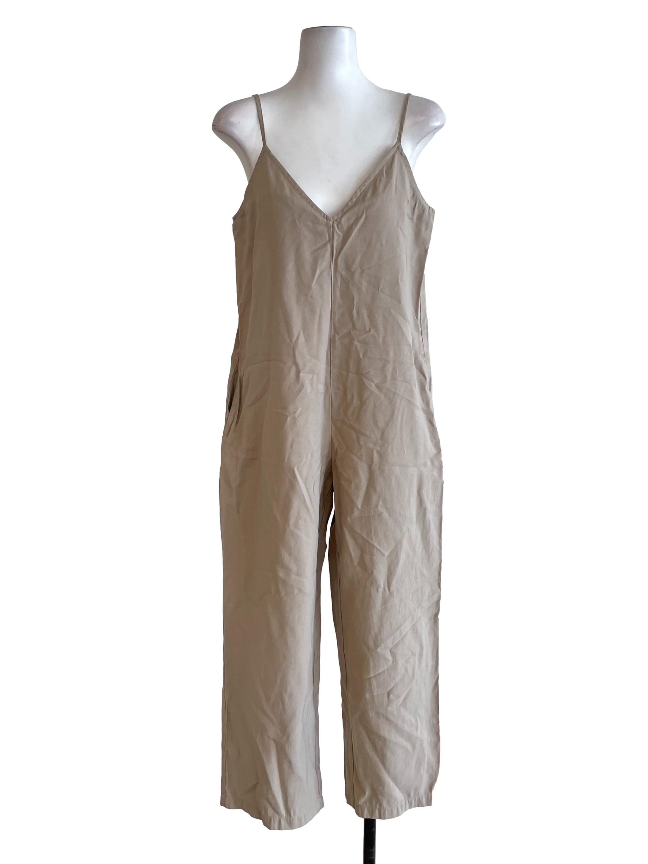 Tan V Neck Cami Jumpsuit