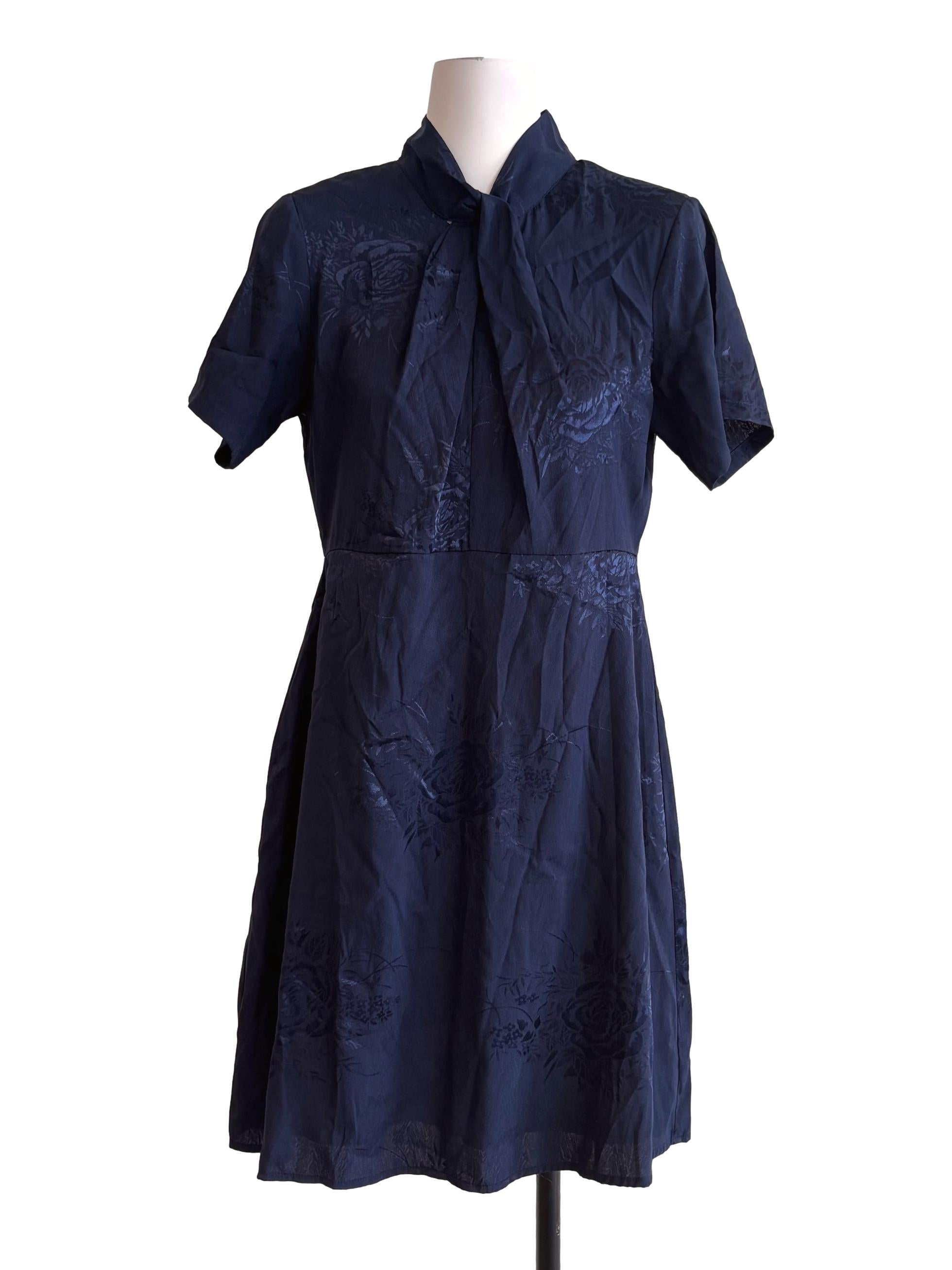 Navy Blue Flower Pattern Dress TCL