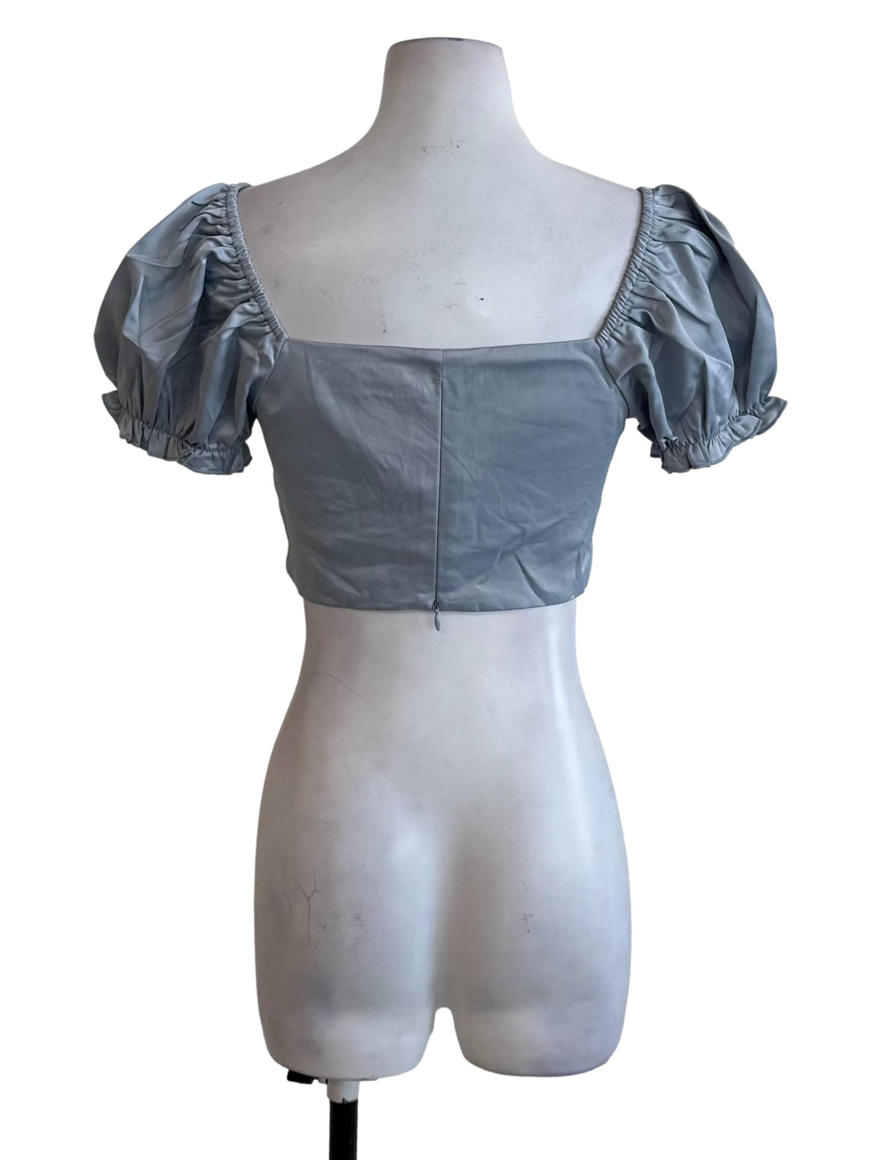 Light Blue Pleated Puff Sleeve Top