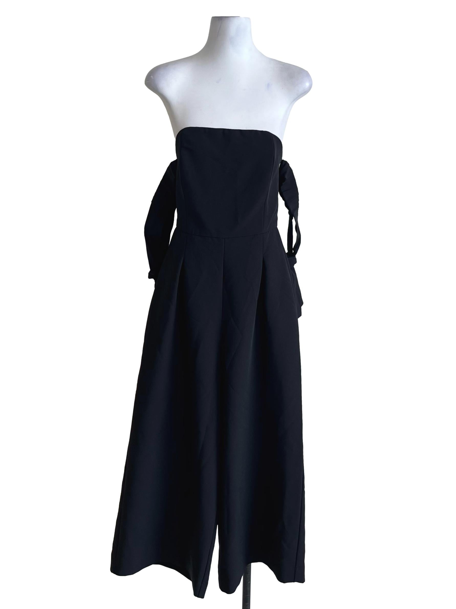 Black Off Shoulder Ribbon Plain Jumpsuit