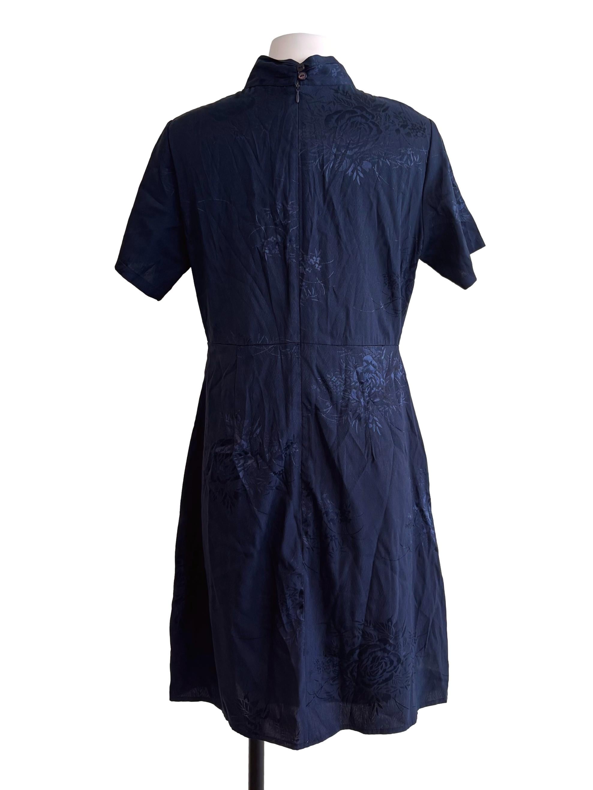 Navy Blue Flower Pattern Dress TCL