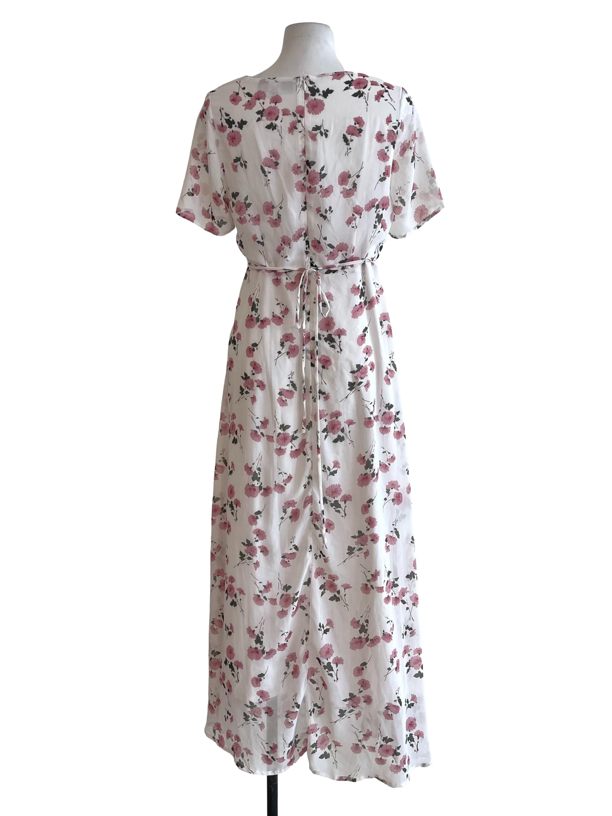 White Floral Chiffon Dress
