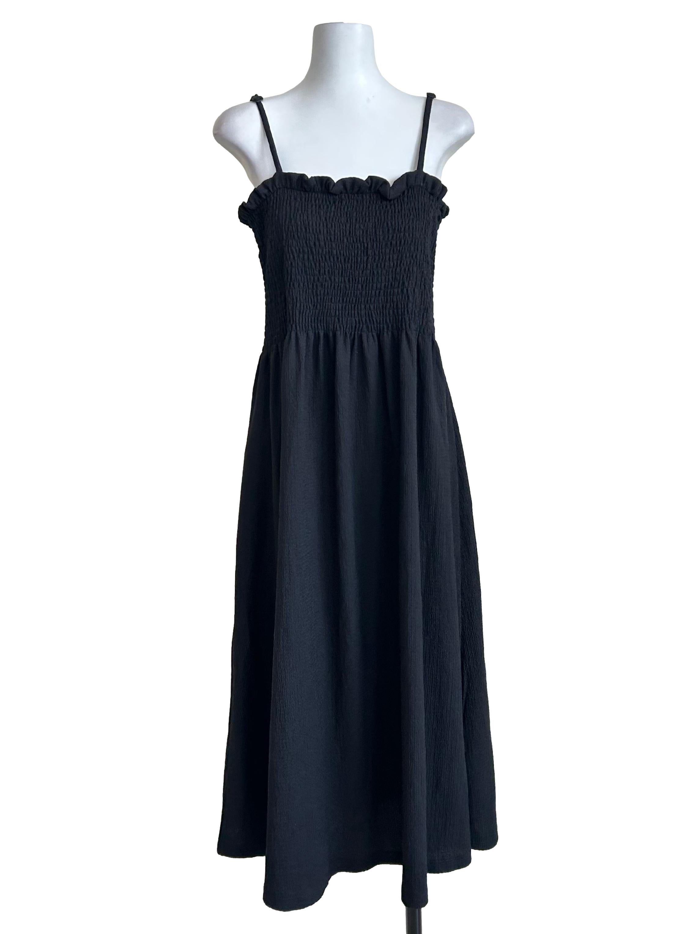 Black Smocked Cami Maxi Dress