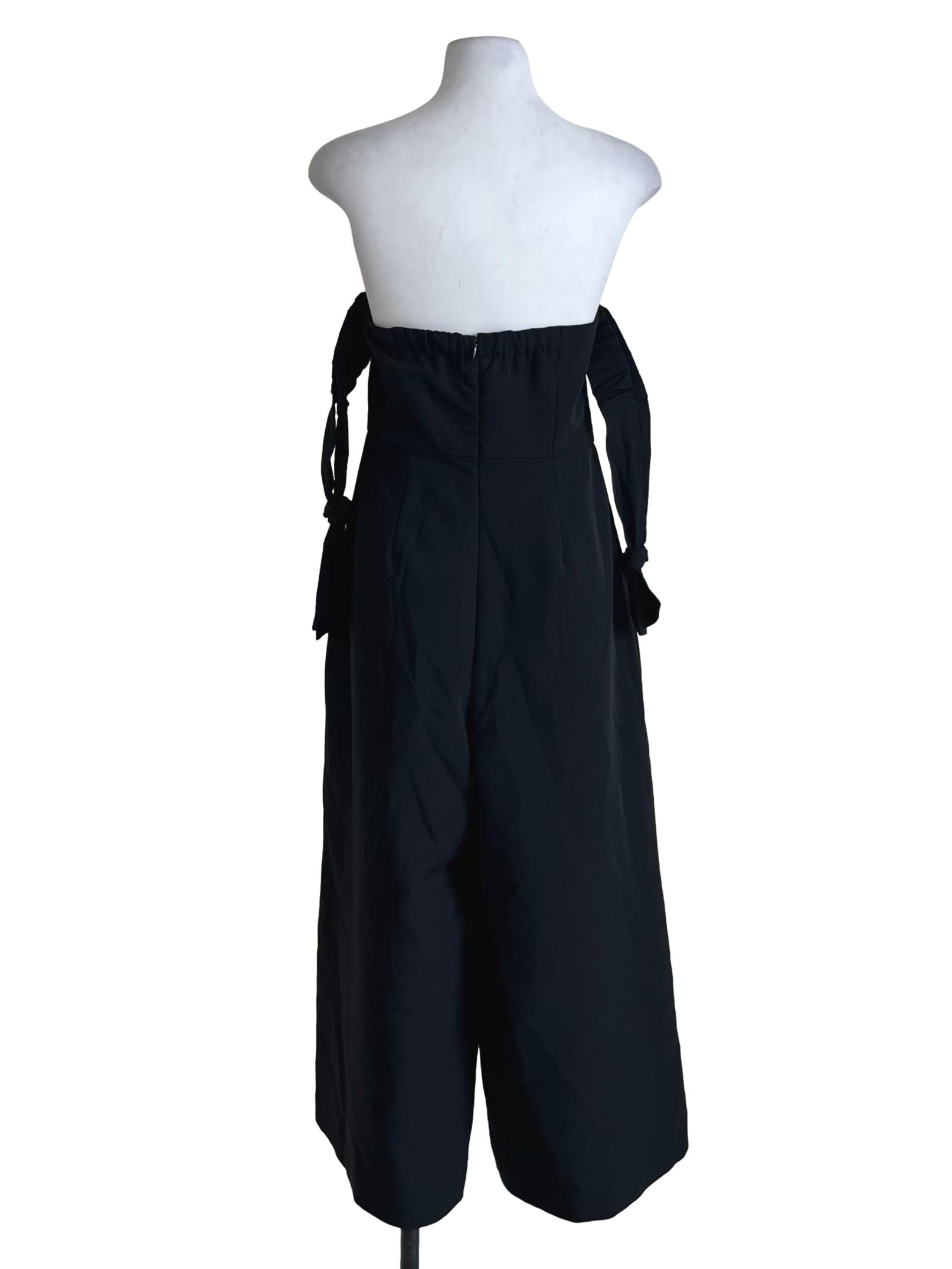 Black Off Shoulder Ribbon Plain Jumpsuit