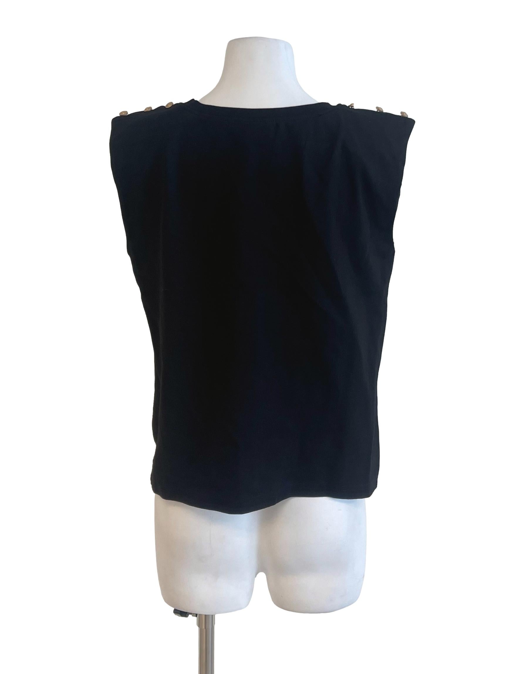 Black Button Shoulder Top