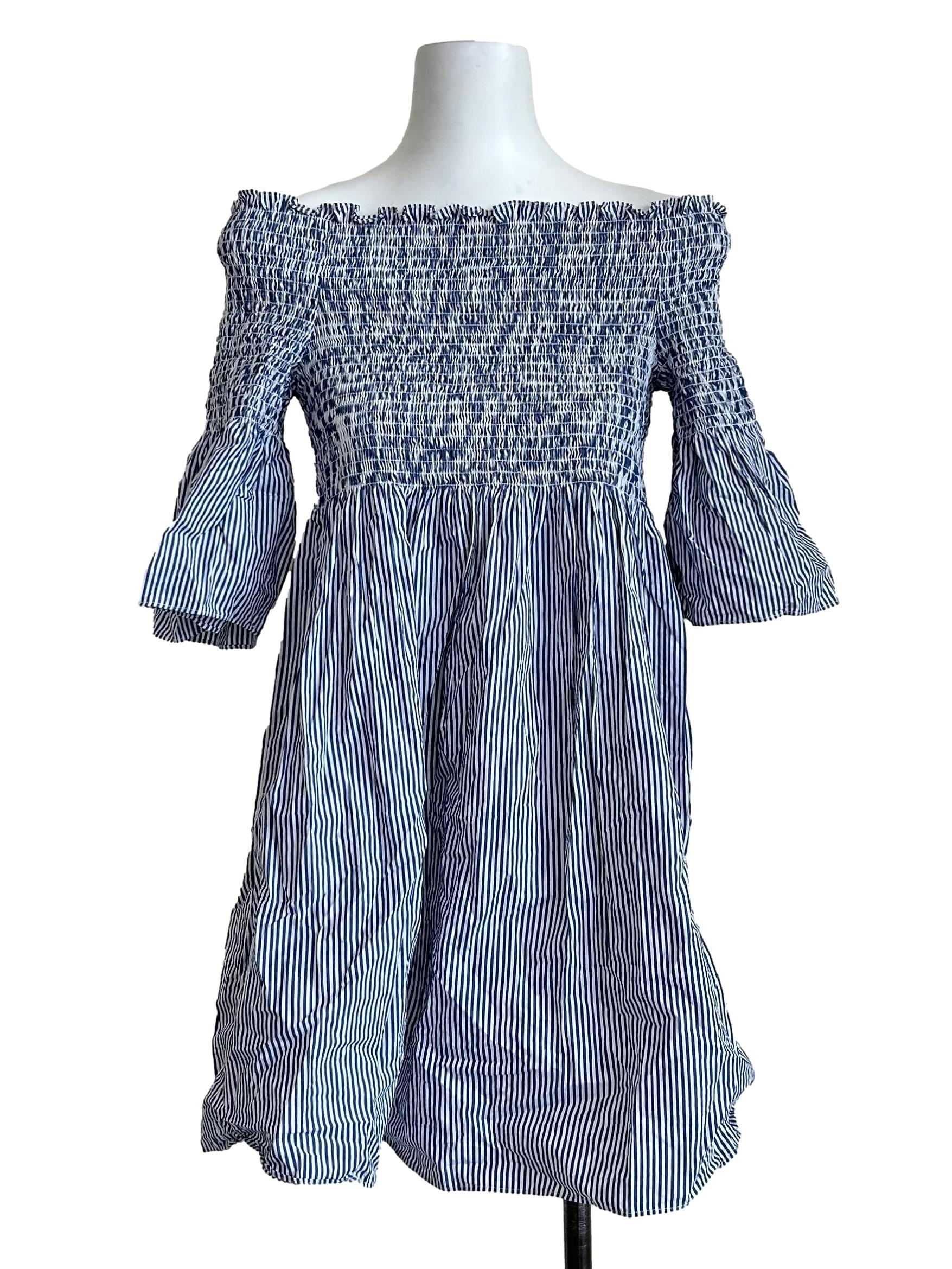 Striped Smocked Off Shoulder Dress