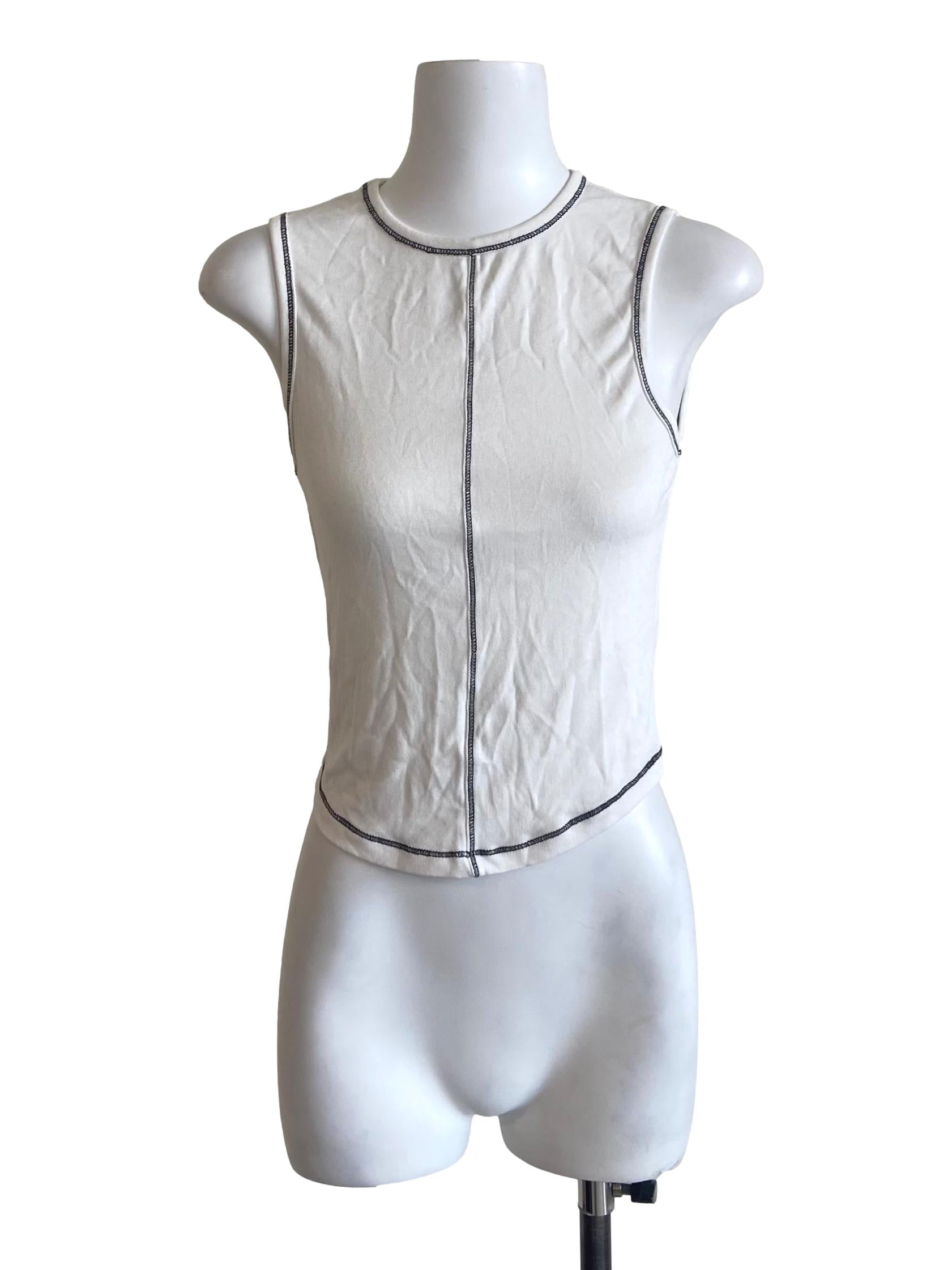 White Contrast Stitch Sleeveless Top