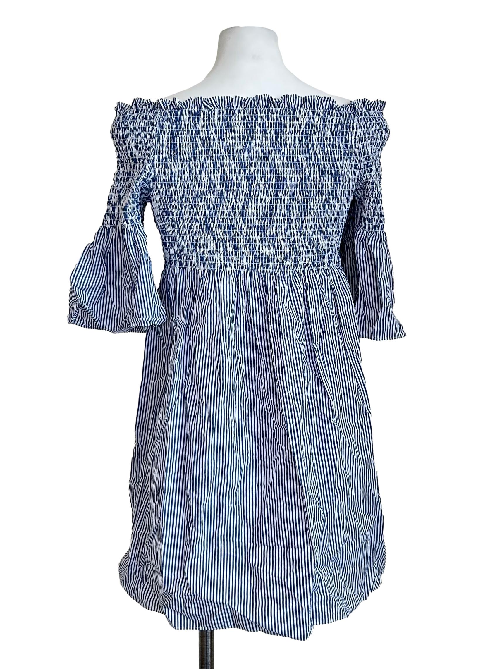 Striped Smocked Off Shoulder Dress
