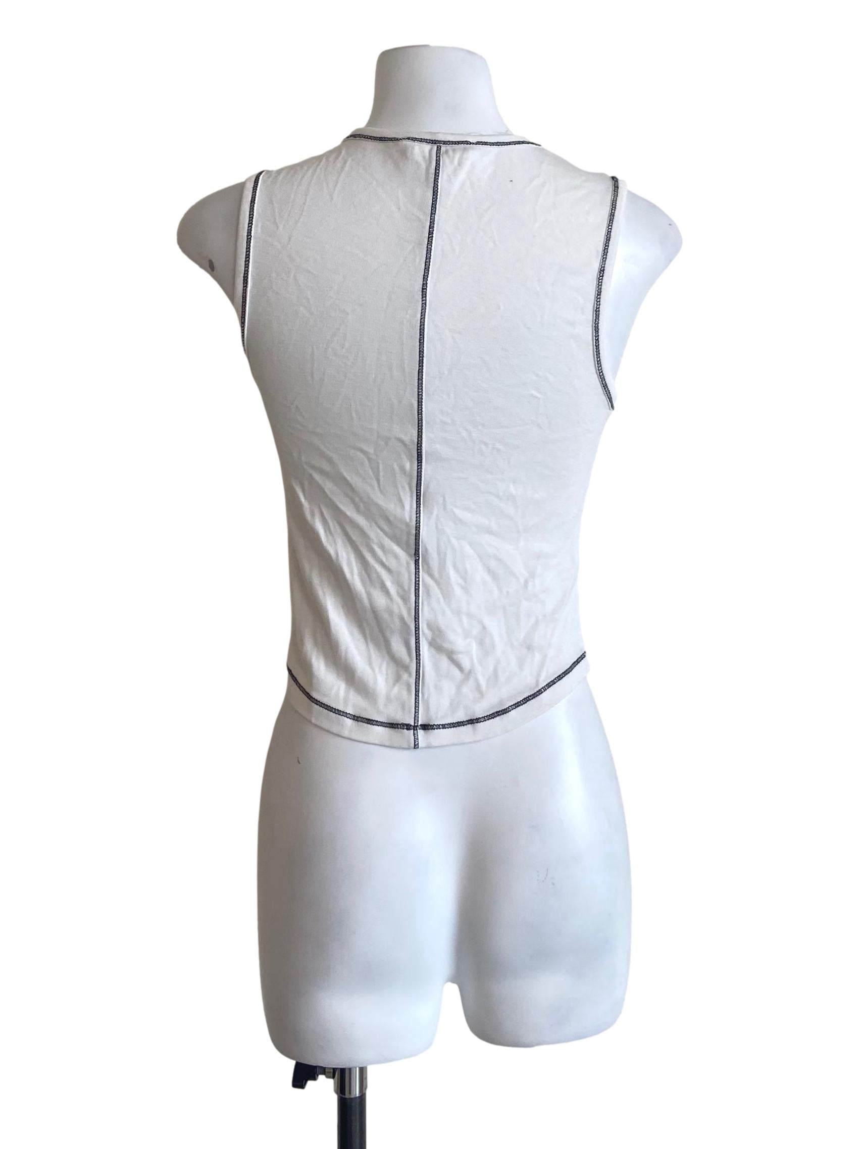 White Contrast Stitch Sleeveless Top