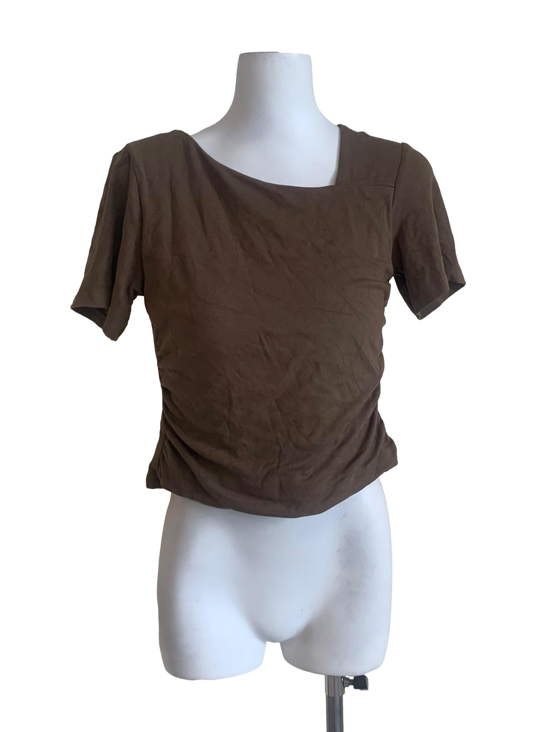 Wood Brown Asymmetric Neck Top