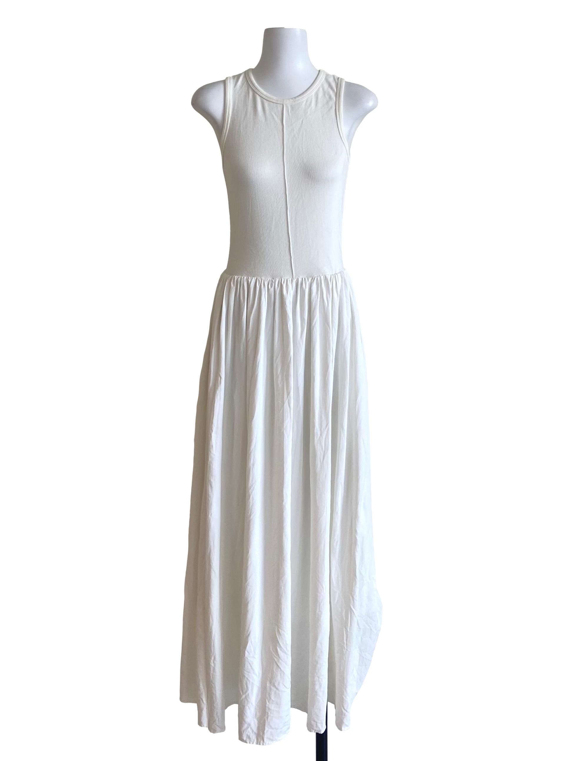 White Sleeveless Half Pencil Stripe A-Line Dress