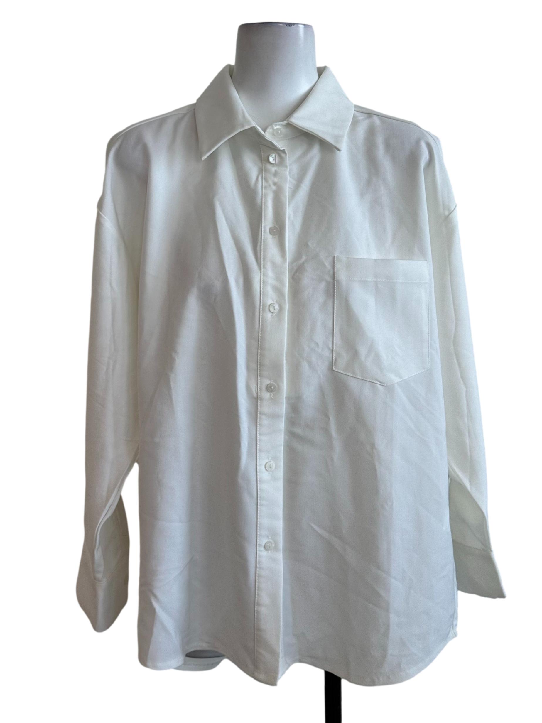 Pearl White Collar Long Sleeve Top